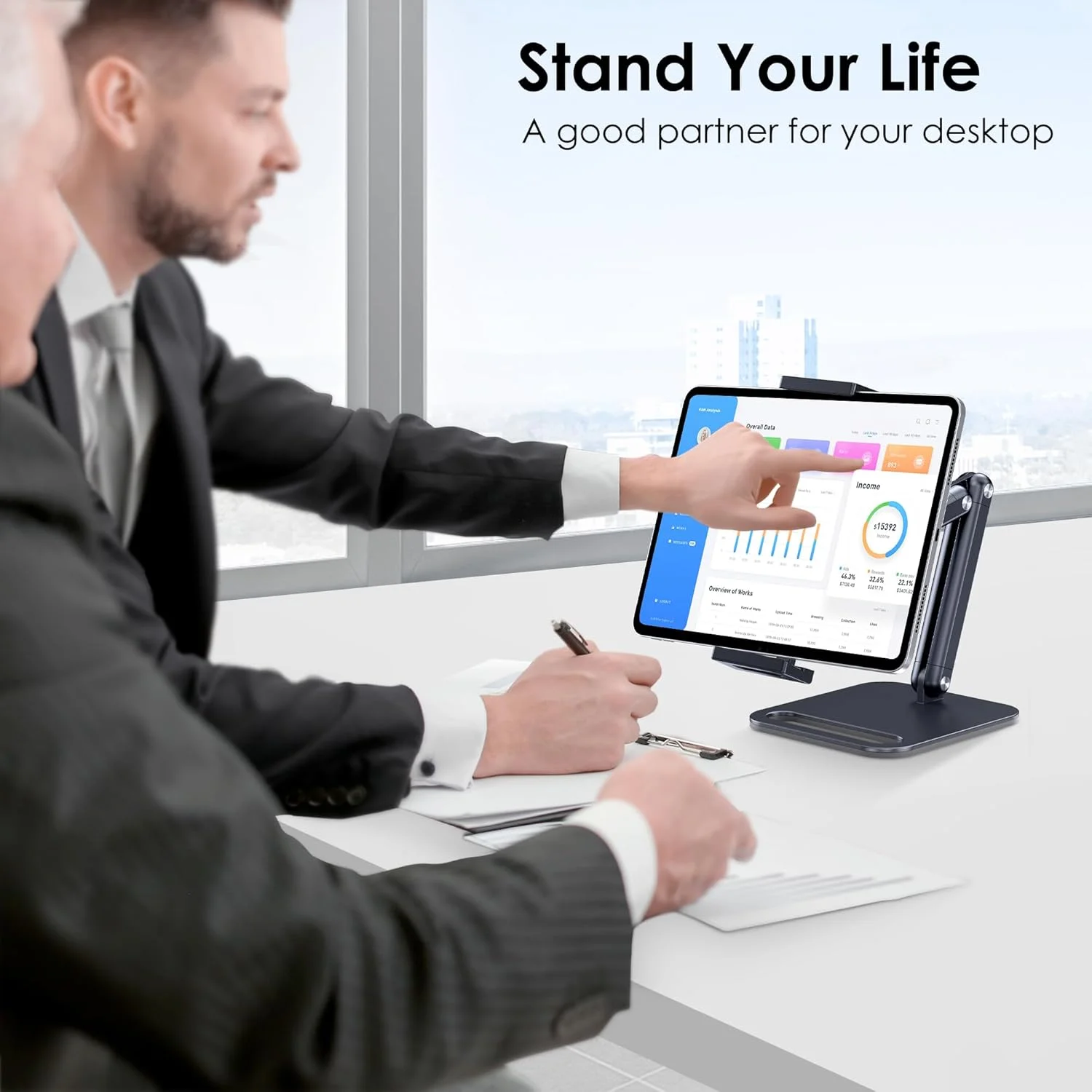 پایه تبلت CreaDream برای آیپد، نگهدارنده آلومینیومی تبلت با پایه سنگین برای میز، زاویه کاملا قابل تنظیم، سازگار با آیپد پرو ایر مینی، گلکسی تب، سرفیس پرو، کیندل 4.7''-13 اینچ، مشکی