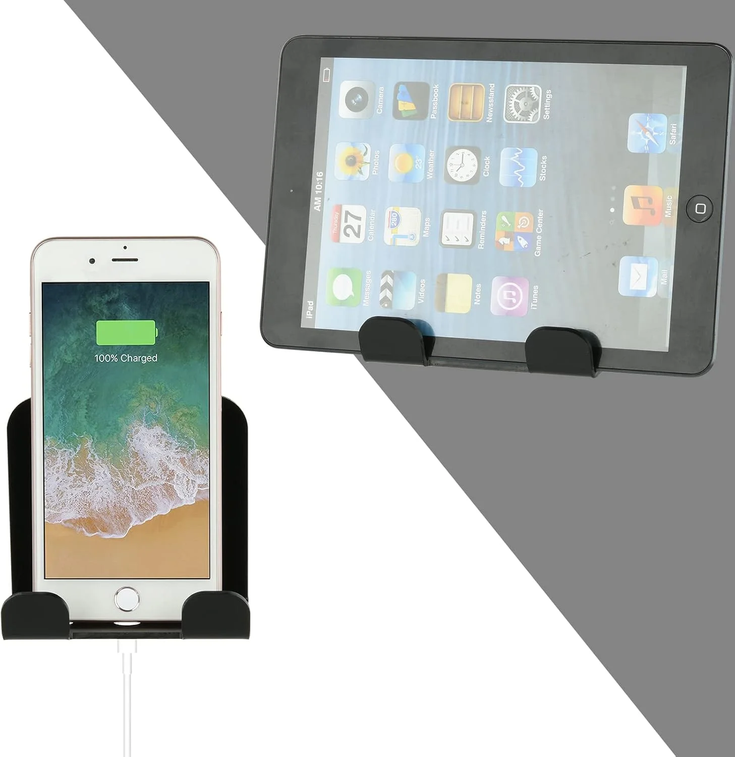 نگهدارنده دیواری گوشی موبایل Cosmos، بسته 2 عددی، استند شارژ گوشی هوشمند، براکت نگهدارنده و سازمان دهنده کنار تخت، سازگار با اکثر گوشی ها و تبلت های کوچک برای اتاق خواب، اتاق نشیمن، خانه و اداره، مشکی