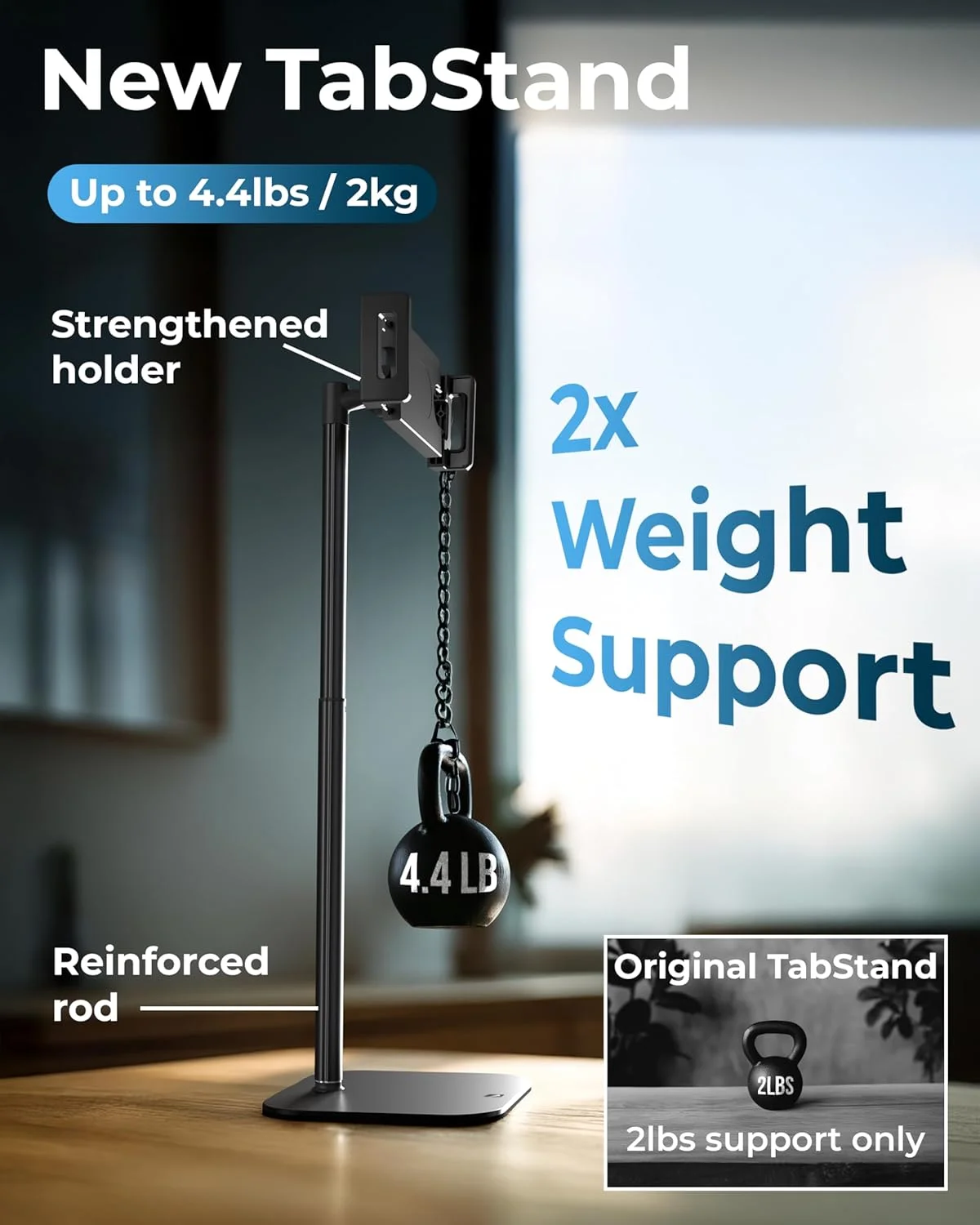پایه تبلت کوپر TabStand، 50 سانتی‌متری، پایه رومیزی آیپد، نگهدارنده مانیتور قابل حمل تا 17 اینچ، تحمل وزن تا 2 کیلوگرم، پایه تبلت رومیزی، پایه تبلت، نگهدارنده آیپد اپل برای میز، مناسب برای سامسونگ، کیندل، فایر (مشکی شب)