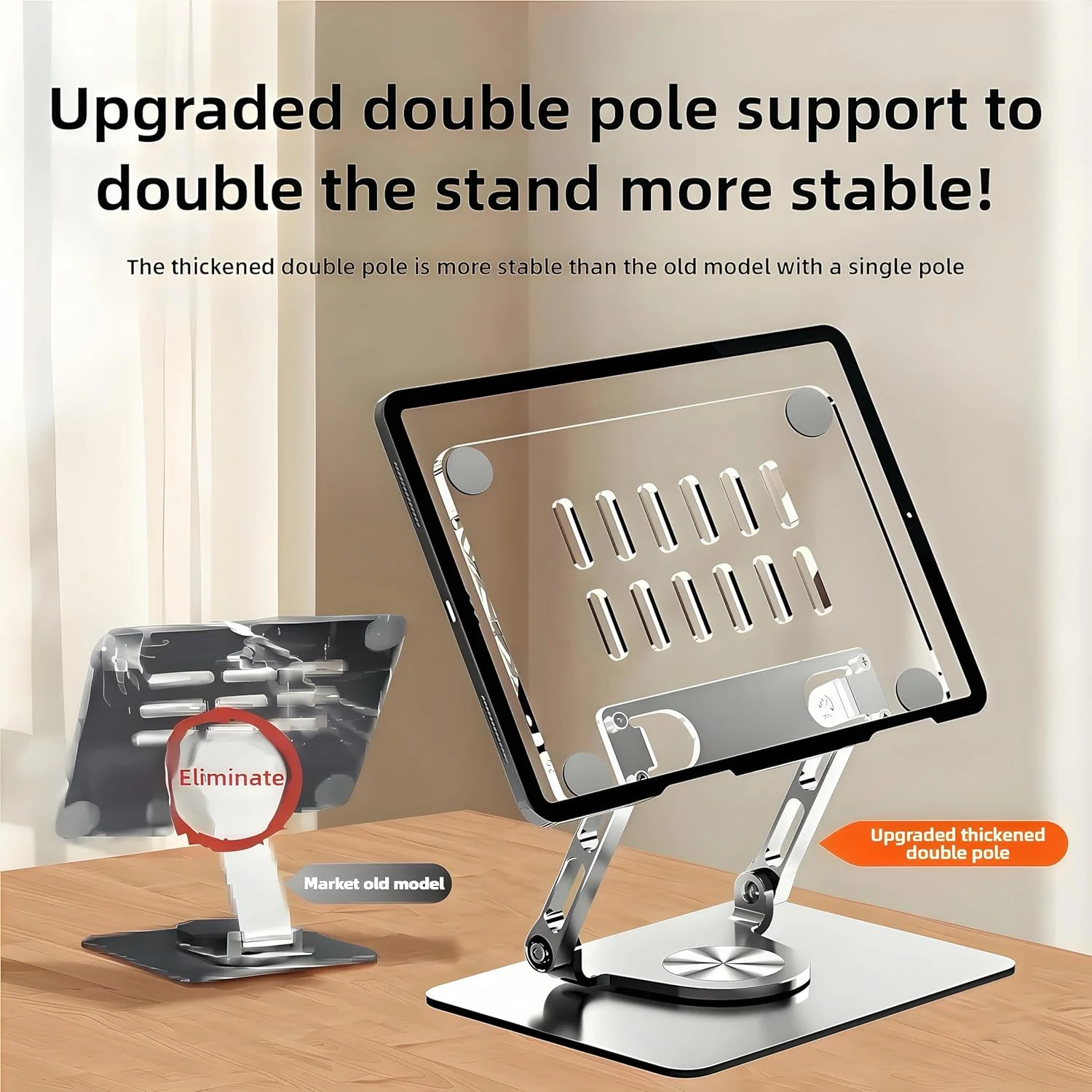 پایه نگهدارنده تبلت آکریلیک - پایه رومیزی آیپد قابل تنظیم با پایه چرخان 360 درجه، سازگار با دستگاه های 4.7-12.9 اینچی مانند آیپد پرو ایر مینی و غیره، شفاف + نقره ای