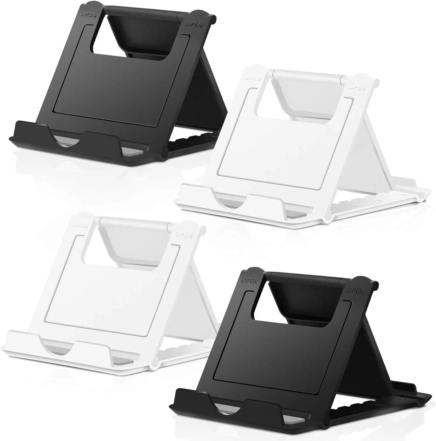 پایه نگهدارنده گوشی موبایل کولولو، بسته 4 عددی، پایه تبلت چند زاویه، پایه گوشی یونیورسال برای میز، سازگار با گوشی های هوشمند اندروید (سیاه+سفید)