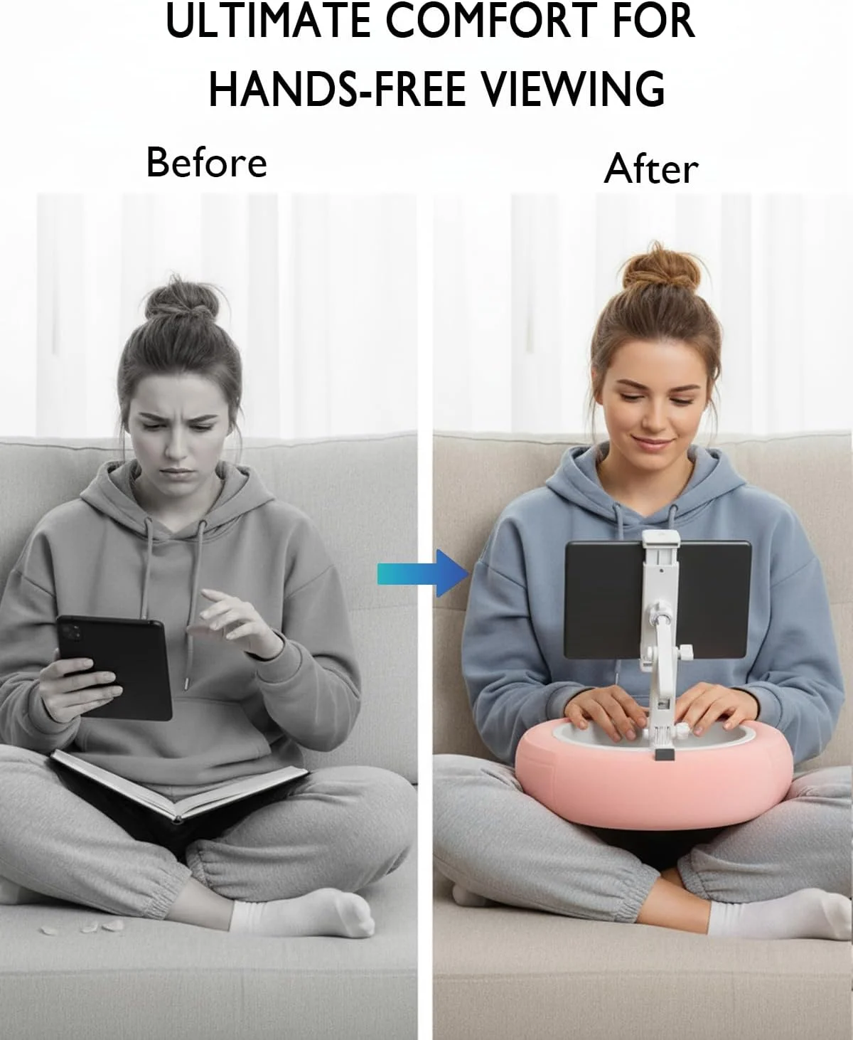 پایه نگهدارنده تبلت، سازگار با کیندل، آیپد، تلفن/تبلت 5 تا 12.9 اینچی، گوگل، سامسونگ، نگهدارنده تلفن با قابلیت چرخش 360 درجه برای تخت، پارچه مخمل خواب دار نرم، کاسه جداشدنی، مناسب برای مطالعه و استراحت روی تخت، صورتی