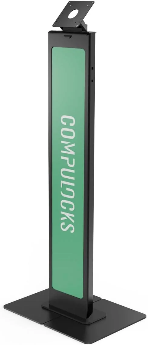 پایه ایستاده زمینی VESA با قابلیت برندسازی Compulocks – پایه نمایشگر ایمن و مستقل برای تبلت‌ها و آیپدها تا 32 اینچ، ایده‌آل برای خرده‌فروشی، نمایشگاه‌ها و رویدادها – مشکی