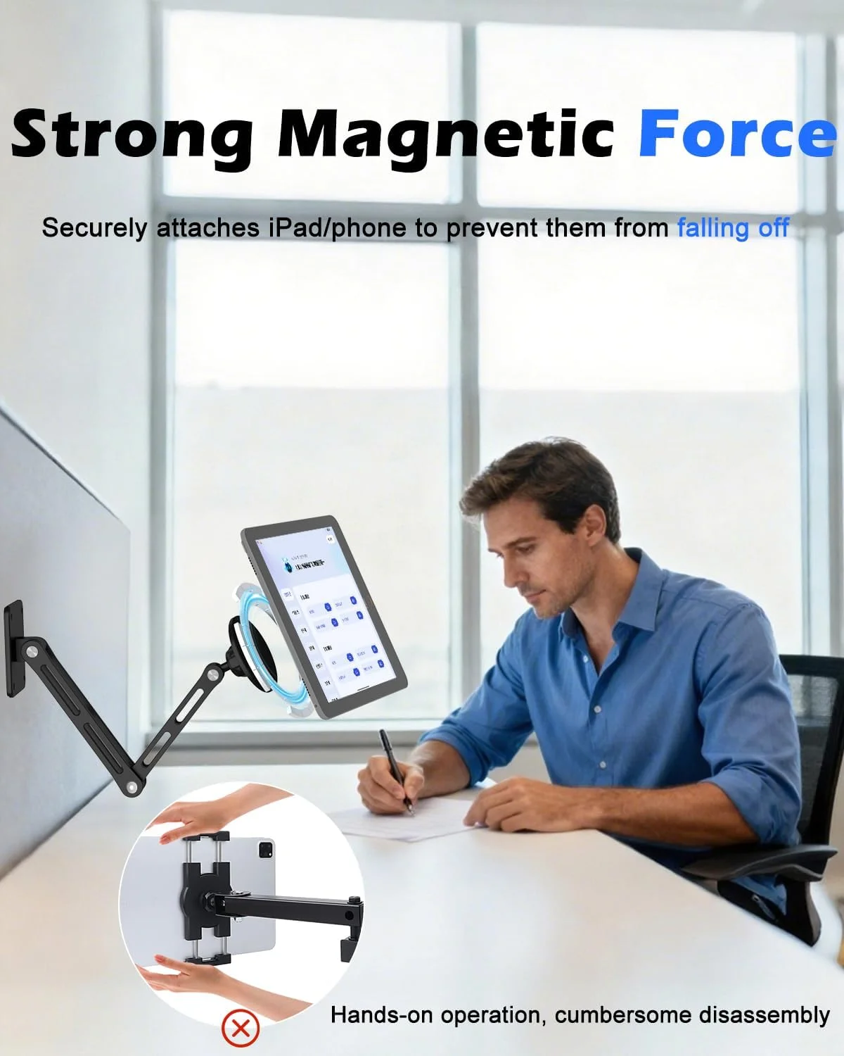 پایه دیواری مغناطیسی آیپد CloudValley، نگهدارنده دیواری تبلت آلومینیومی قابل افزایش طول، [قابل تنظیم چند زاویه ای 360 درجه و تاشو] برای آیپد پرو/ایر/مینی 4.7-13 اینچی، گلکسی تب، تلفن ها و تبلت ها