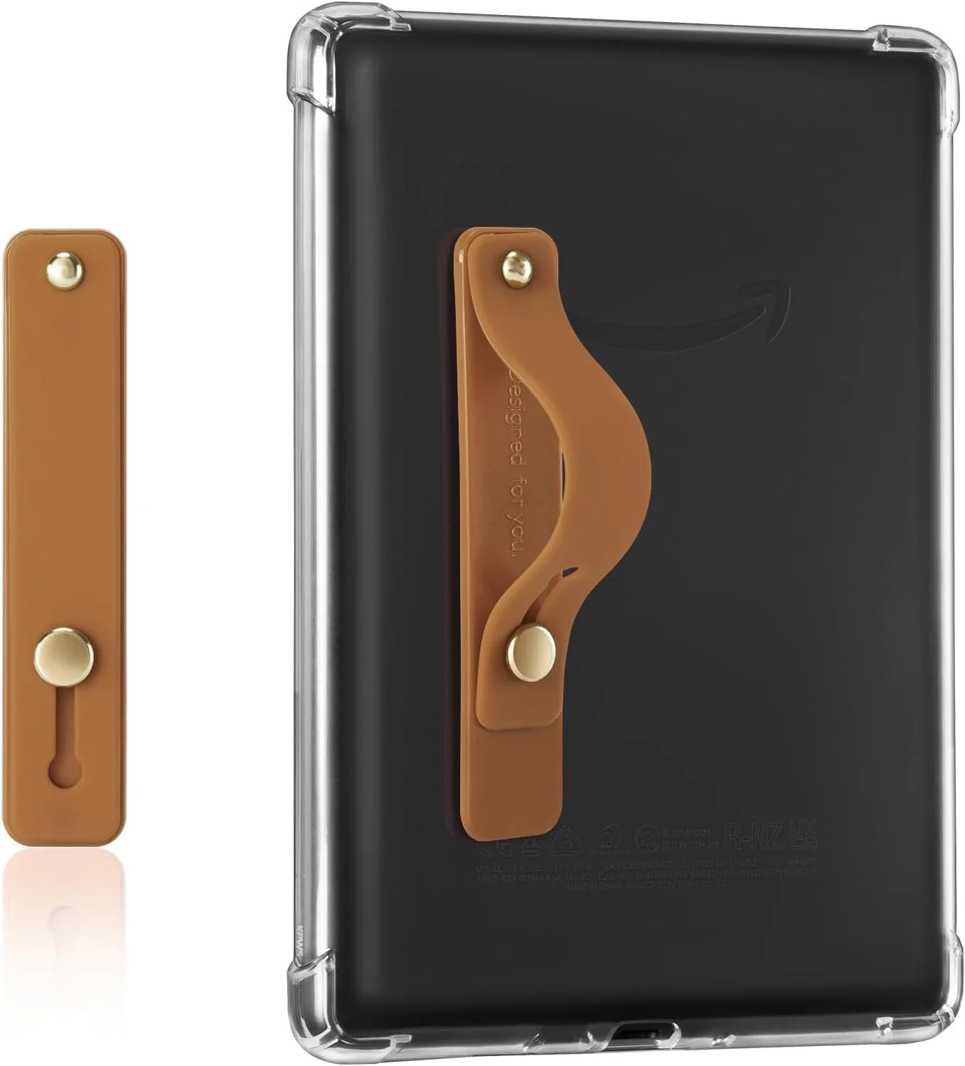 نگهدارنده بند دستی CoBak برای کیندل/تبلت - TPU سبک وزن با چسبندگی قوی یک دستی، پایه برای تلفن، سفتی قابل تنظیم برای تبلت کتاب الکترونیکی کیندل/کوبو/ویاگا/لنوو/سونی، قهوه ای