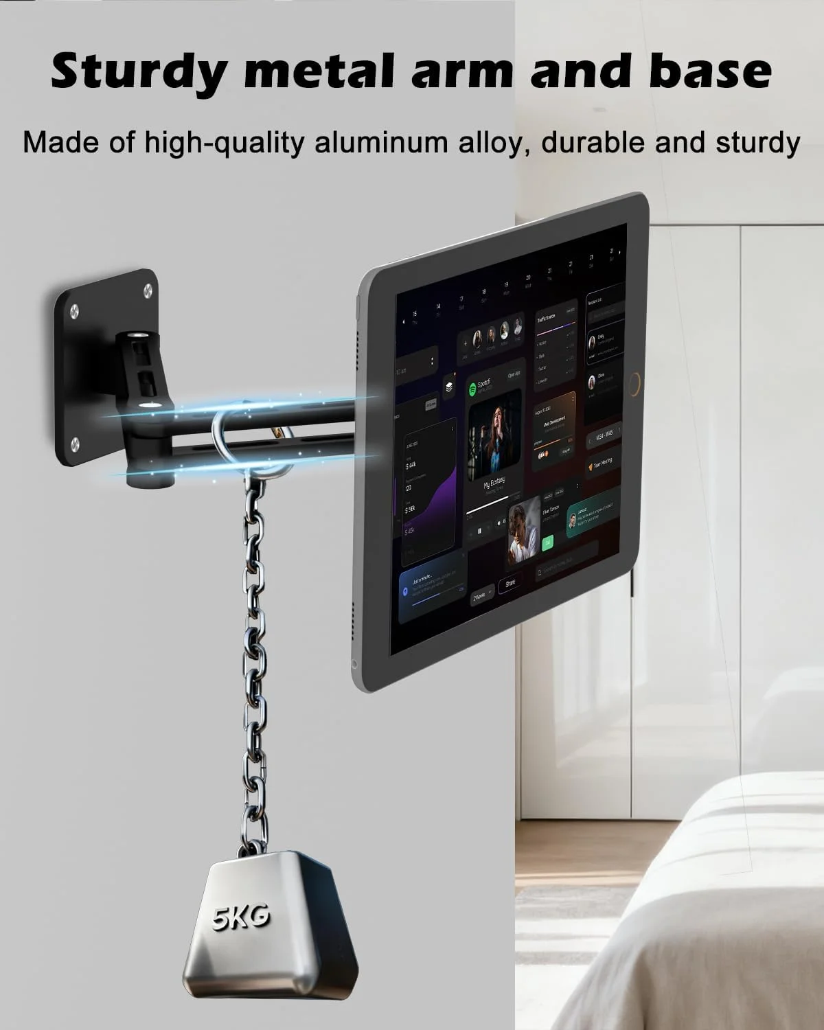 پایه دیواری مغناطیسی آیپد CloudValley، نگهدارنده دیواری تبلت آلومینیومی قابل افزایش طول، [قابل تنظیم چند زاویه ای 360 درجه و تاشو] برای آیپد پرو/ایر/مینی 4.7-13 اینچی، گلکسی تب، تلفن ها و تبلت ها