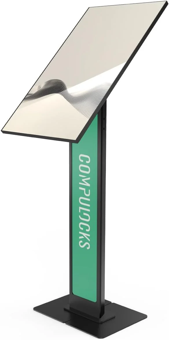 پایه ایستاده زمینی VESA با قابلیت برندسازی Compulocks – پایه نمایشگر ایمن و مستقل برای تبلت‌ها و آیپدها تا 32 اینچ، ایده‌آل برای خرده‌فروشی، نمایشگاه‌ها و رویدادها – مشکی