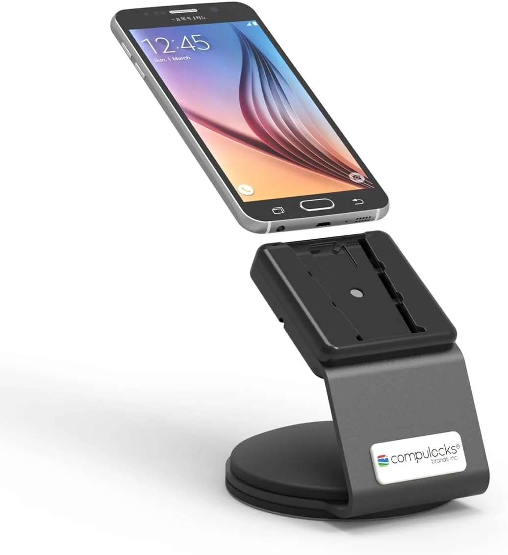 پایه امنیتی گوشی هوشمند Compulocks Universal SlideDock EMV - مشکی، صفحه اتصال فولادی اتصال سریع، پایه چرخشی، قابل نصب، راه حل امنیتی شیک و ایمن دستگاه