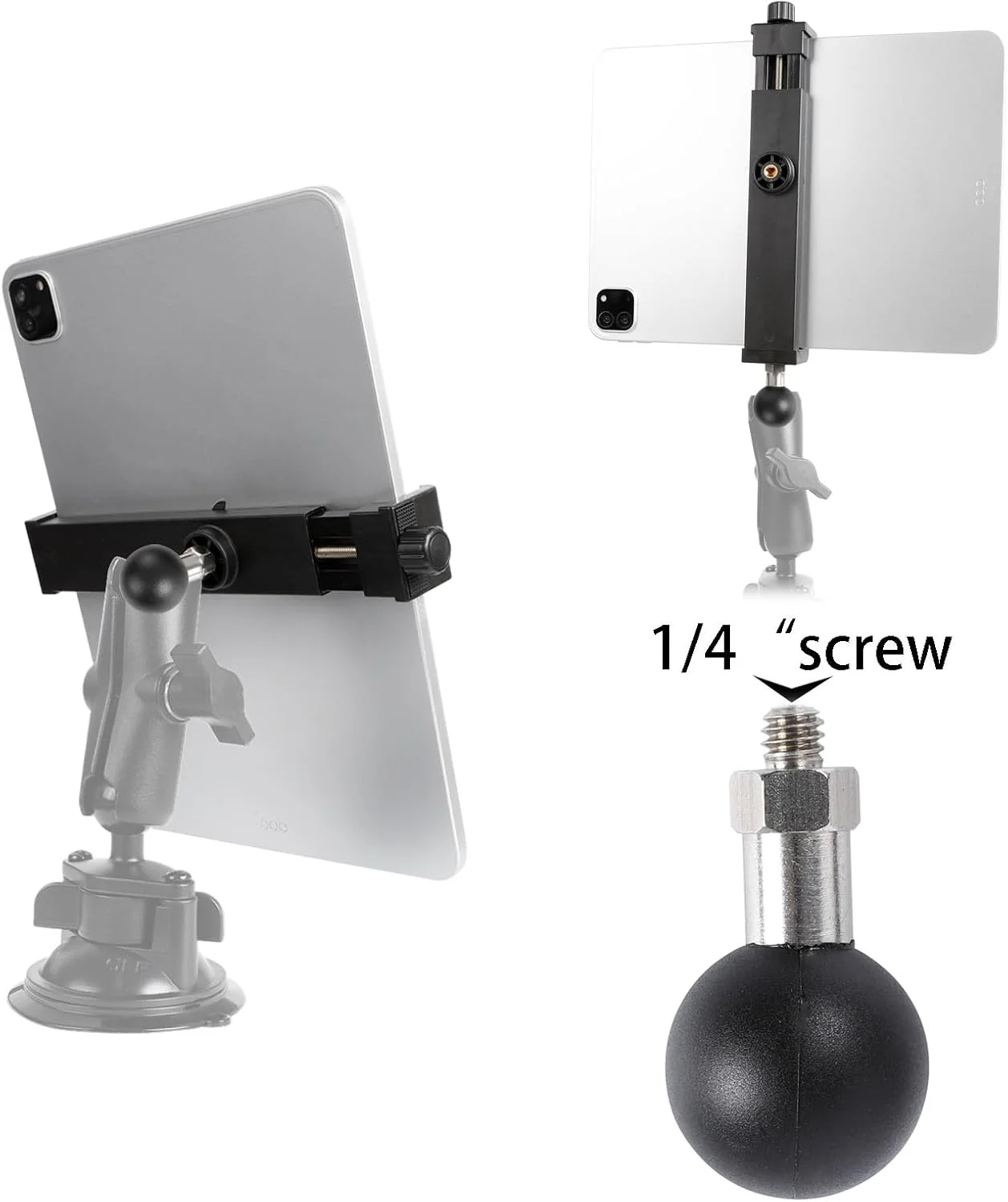 نگهدارنده تبلت با سر توپی روکش TPU 1 اینچی برای آیپد پرو 12.9 ایر مینی/سامسونگ گلکسی تب، طراحی سبک وزن، چرخش 360 درجه، سازگار با بازوی دوتایی سوکت سایز B رم Mounts