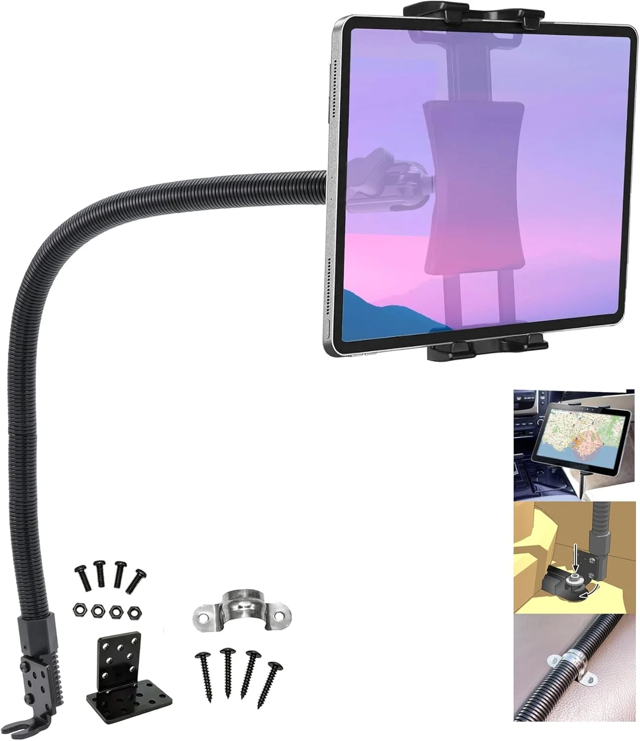 پایه نگهدارنده تبلت/گوشی هوشمند ChargerCity 22 اینچی مقاوم برای خودرو، کامیون، لیموزین، ون، نصب روی کف با پیچ/دریل