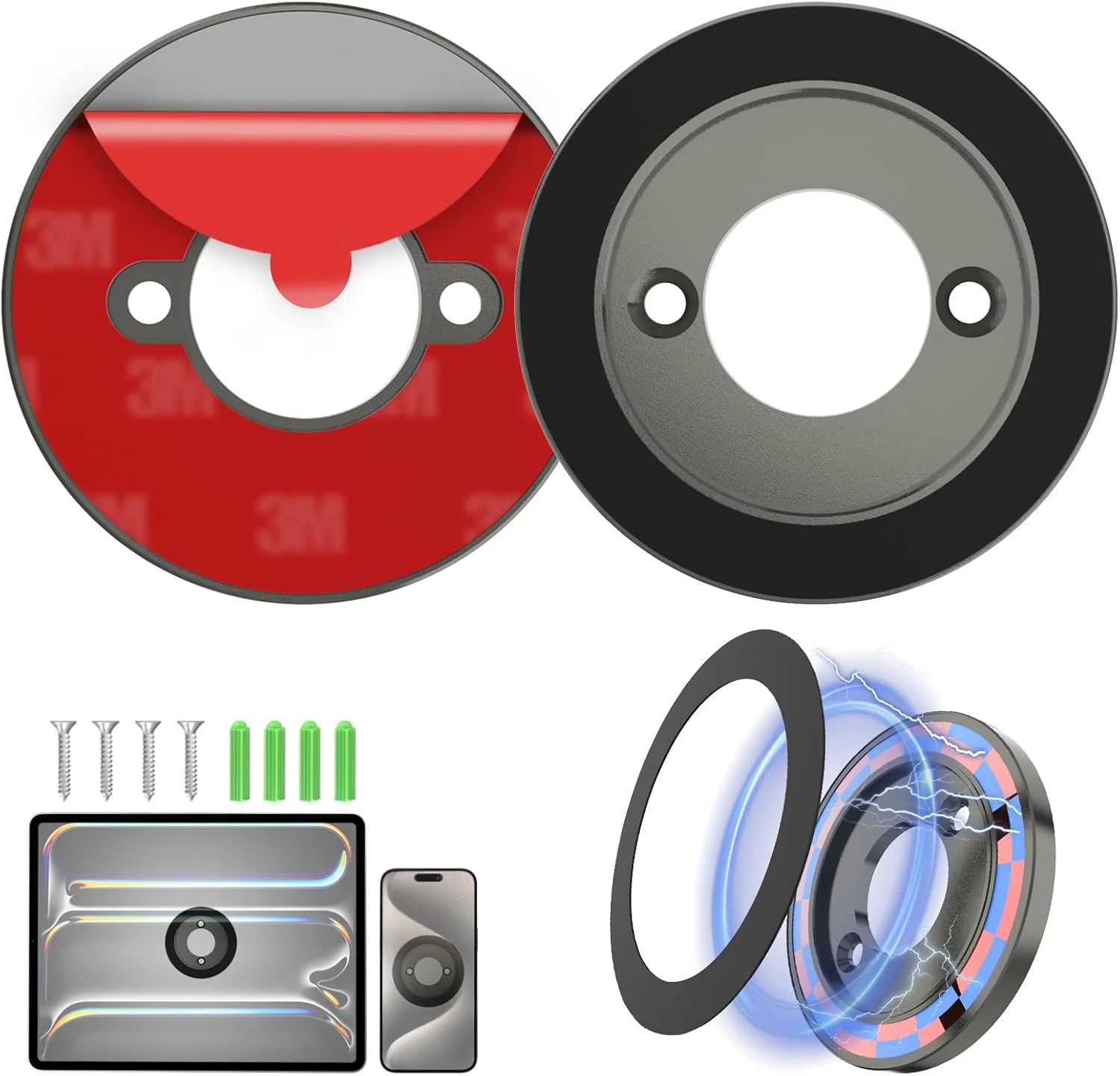 نگهدارنده تبلت دیواری مغناطیسی فلزی Charchendo بسته 2 عددی [چسب اسفنجی قوی]، پایه نگهدارنده تبلت با پایه دریل و سیلیکون ضد لغزش، سازگار با آیپد پرو/ایر/مینی 4-13 اینچی، آیفون، گلکسی زد، کتاب الکترونیکی