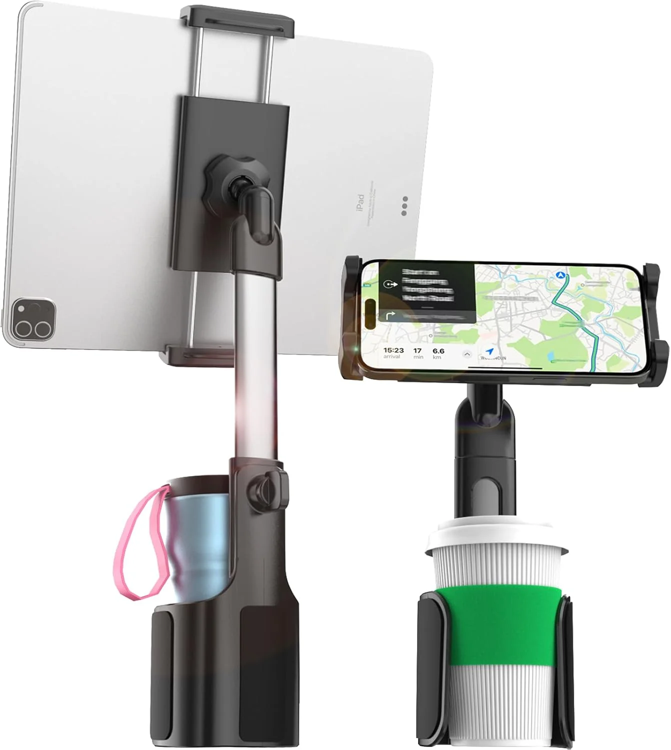 پایه نگهدارنده تبلت و موبایل 3 در 1 Charchendo با بازوی تلسکوپی فلزی 4.4 اینچی، پایه نگهدارنده لیوانی برای کامیون، تسلا، پایه نگهدارنده تبلت لیوانی برای آیپد پرو ایر 4-13 اینچی، زد فولد، آیفون