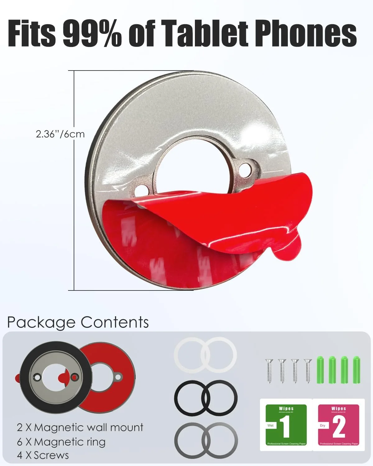 نگهدارنده تبلت دیواری مغناطیسی فلزی Charchendo بسته 2 عددی [چسب اسفنجی قوی]، پایه نگهدارنده تبلت با پایه دریل و سیلیکون ضد لغزش، سازگار با آیپد پرو/ایر/مینی 4-13 اینچی، آیفون، گلکسی زد، کتاب الکترونیکی