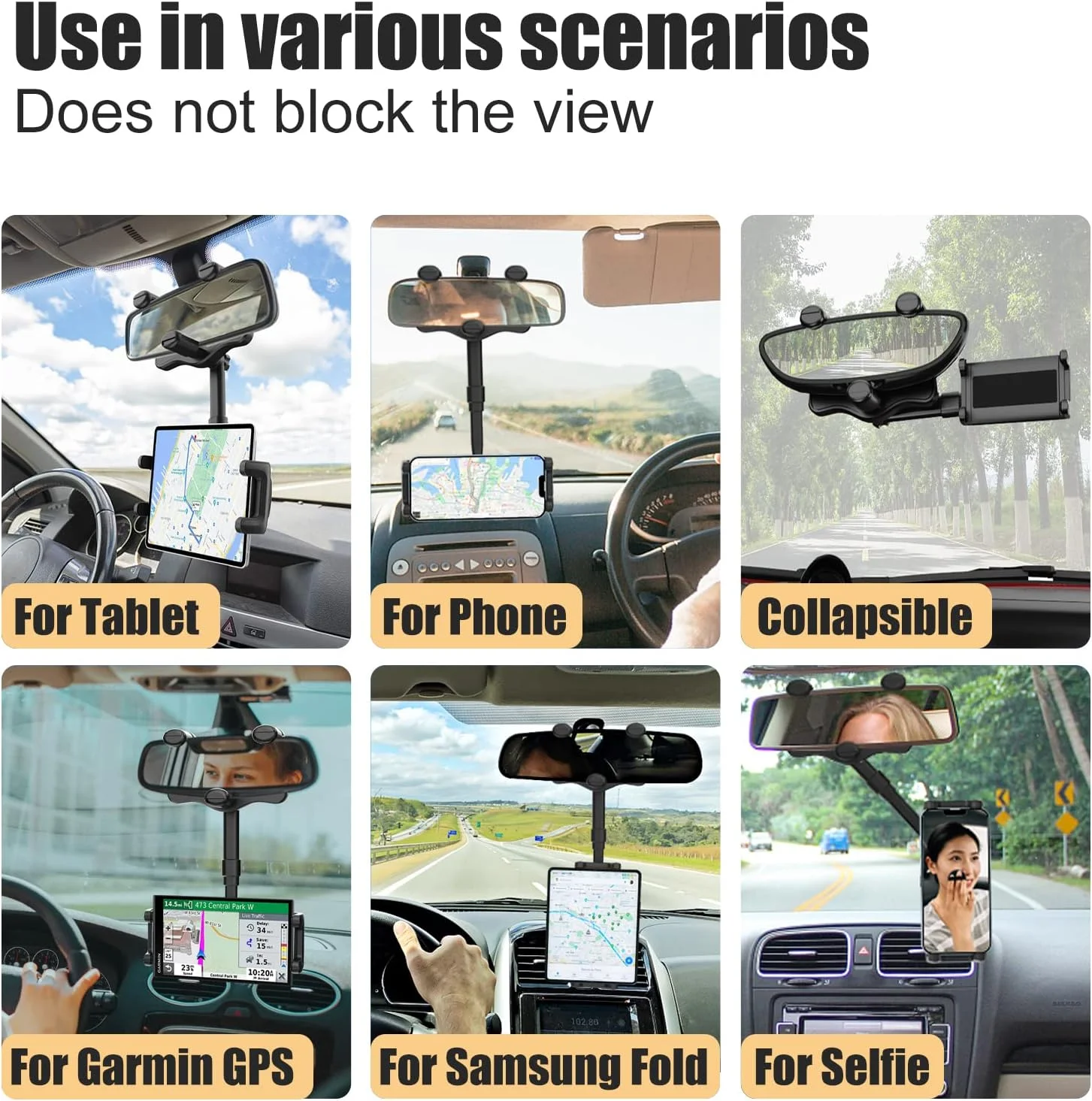 پایه نگهدارنده تبلت و گوشی Charchendo برای آینه عقب خودرو، مناسب برای دستگاه‌های 4 تا 13 اینچی، چرخش 360 درجه، ضد لرزش، سازگار با آیپد پرو 12.9/ایر/مینی، گلکسی زد، گارمین