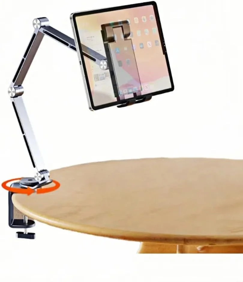 پایه نگهدارنده تبلت Chapter Seven برای آیپد، پایه تبلت بازوی بلند آلیاژ آلومینیوم تاشو 3 قسمتی، با پایه چرخان 360 درجه، سازگار با نمایشگرهای 4.7-16 اینچی، آیپد، کیندل (خاکستری)