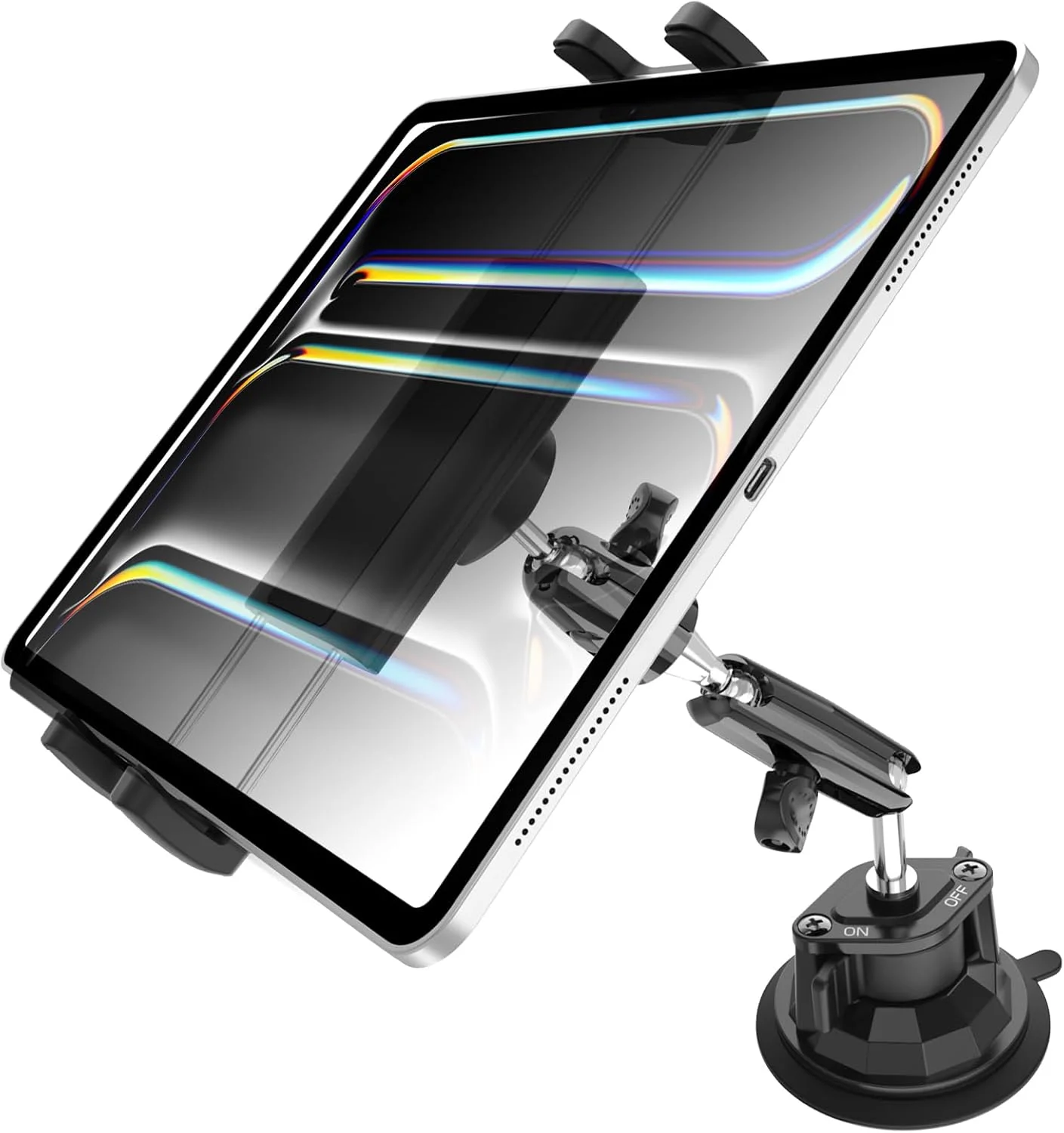 نگهدارنده تبلت Charchendo برای داشبورد و شیشه جلوی خودرو، کامیون و SUV، پایه نگهدارنده تبلت و گوشی با مکنده قوی و بازوی فلزی 7.5 اینچی با قابلیت چرخش 360 درجه، مناسب برای آیپد پرو 13/12.9/Air/Mini، گلکسی زد فولد و دستگاه های 4-13 اینچی