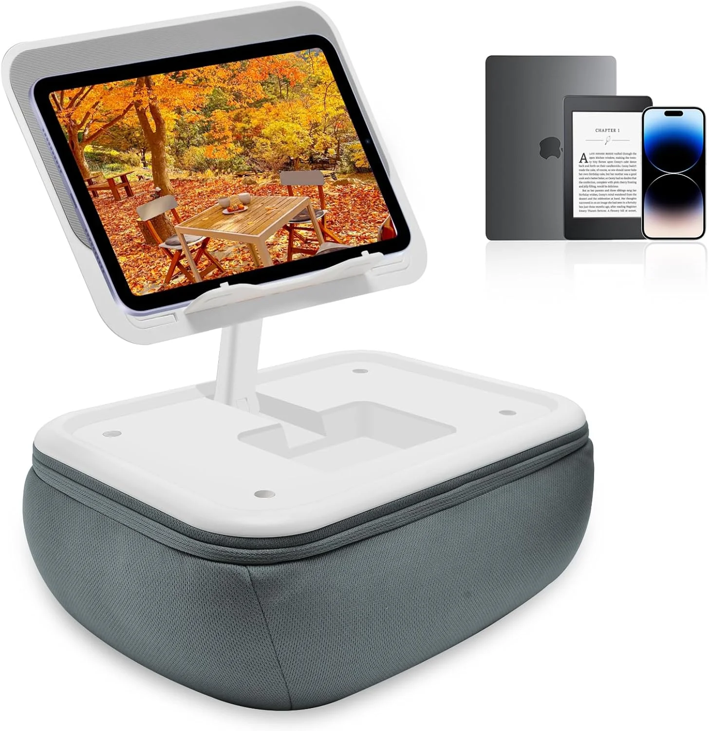 پایه نگهدارنده تبلت و کتاب CGBE برای تخت و مبل: بالش مطالعه قابل تنظیم با پایه ضد لغزش، سازگار با تبلت، مک بوک، آیپد پرو/ایر/مینی، دستگاه های 4-15.6 اینچی (خاکستری)