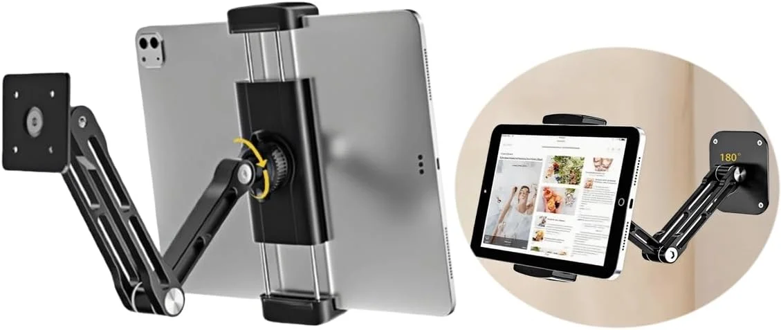 پایه دیواری تبلت Chapter Seven، بازوی نگهدارنده قابل تنظیم و افزایش طول، چرخش 360 درجه و تاشو، مناسب برای آیپد پرو ایر مینی، گلکسی تب، و تمام گوشی ها و تبلت های 4.7-13 اینچی