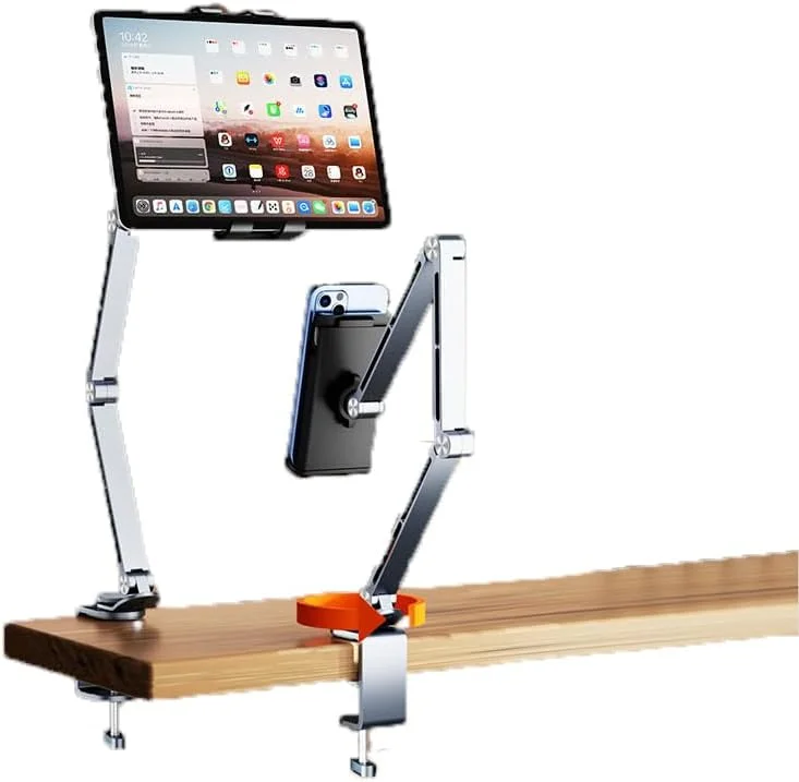 پایه نگهدارنده تبلت Chapter Seven برای آیپد، پایه تبلت بازوی بلند آلیاژ آلومینیوم تاشو 3 قسمتی، با پایه چرخان 360 درجه، سازگار با نمایشگرهای 4.7-16 اینچی، آیپد، کیندل (خاکستری)