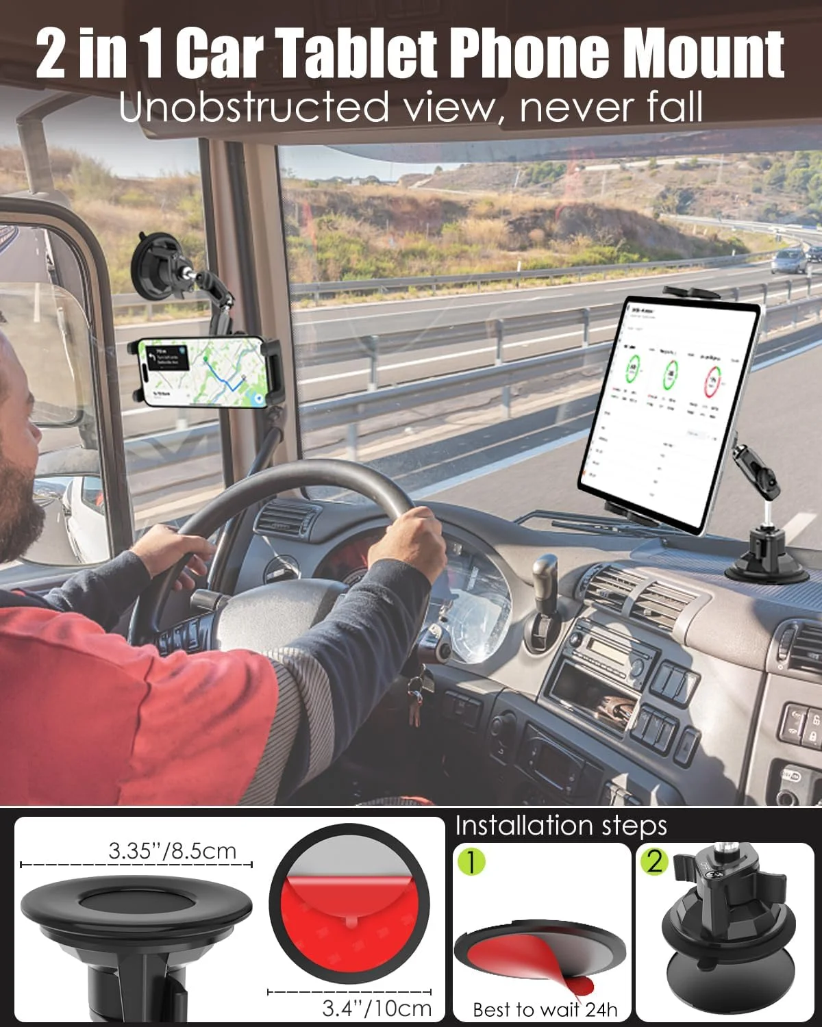 نگهدارنده تبلت Charchendo برای داشبورد و شیشه جلوی خودرو، کامیون و SUV، پایه نگهدارنده تبلت و گوشی با مکنده قوی و بازوی فلزی 7.5 اینچی با قابلیت چرخش 360 درجه، مناسب برای آیپد پرو 13/12.9/Air/Mini، گلکسی زد فولد و دستگاه های 4-13 اینچی