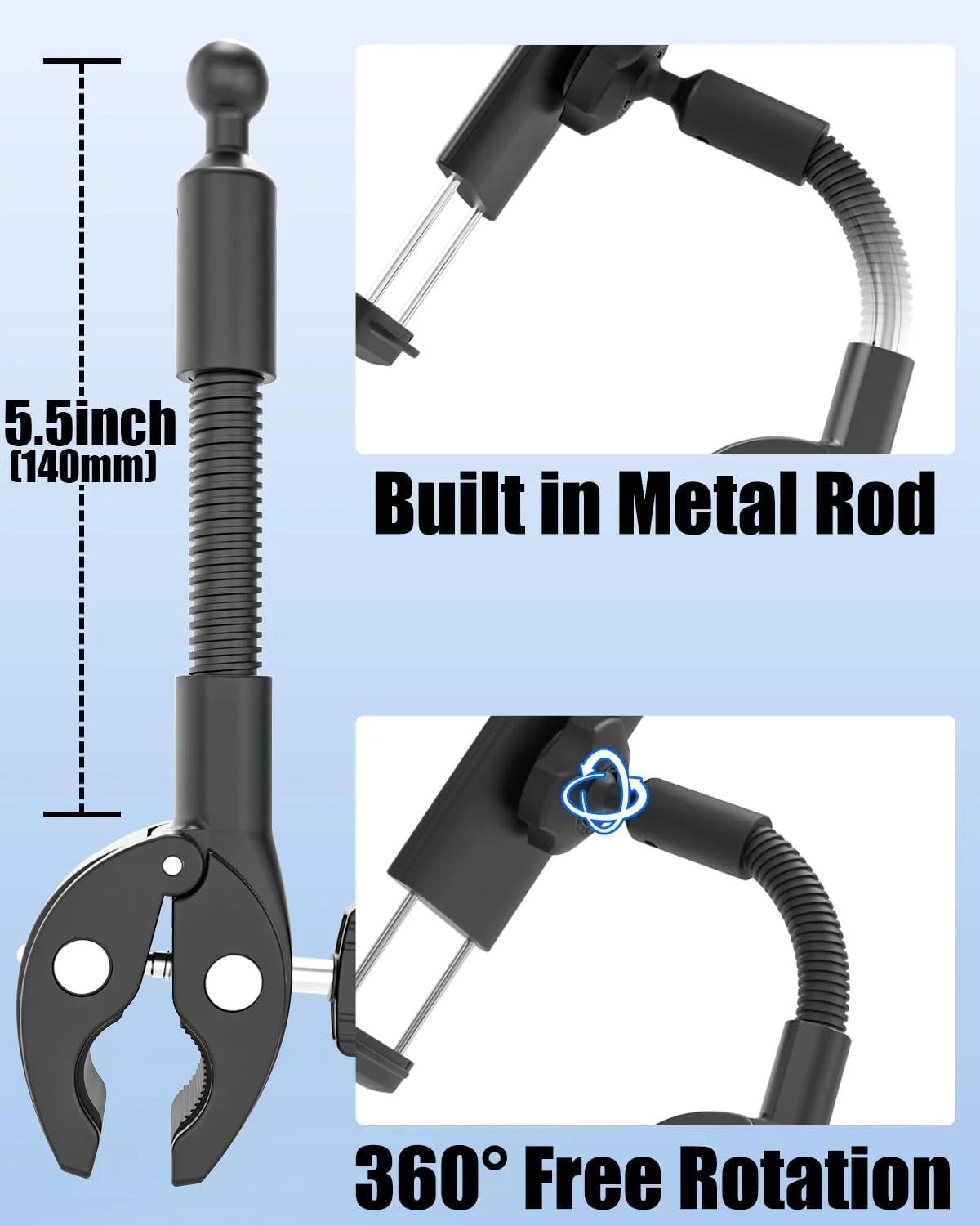 پایه تبلت گردنی فلزی Charchendo با سیلیکون ضد لغزش، نگهدارنده تبلت گیره ای جهانی برای دوچرخه ثابت، دوچرخه باشگاه، دستگاه الپتیکال و قایقرانی، مناسب برای تبلت های 4 تا 13 اینچی و بیشتر