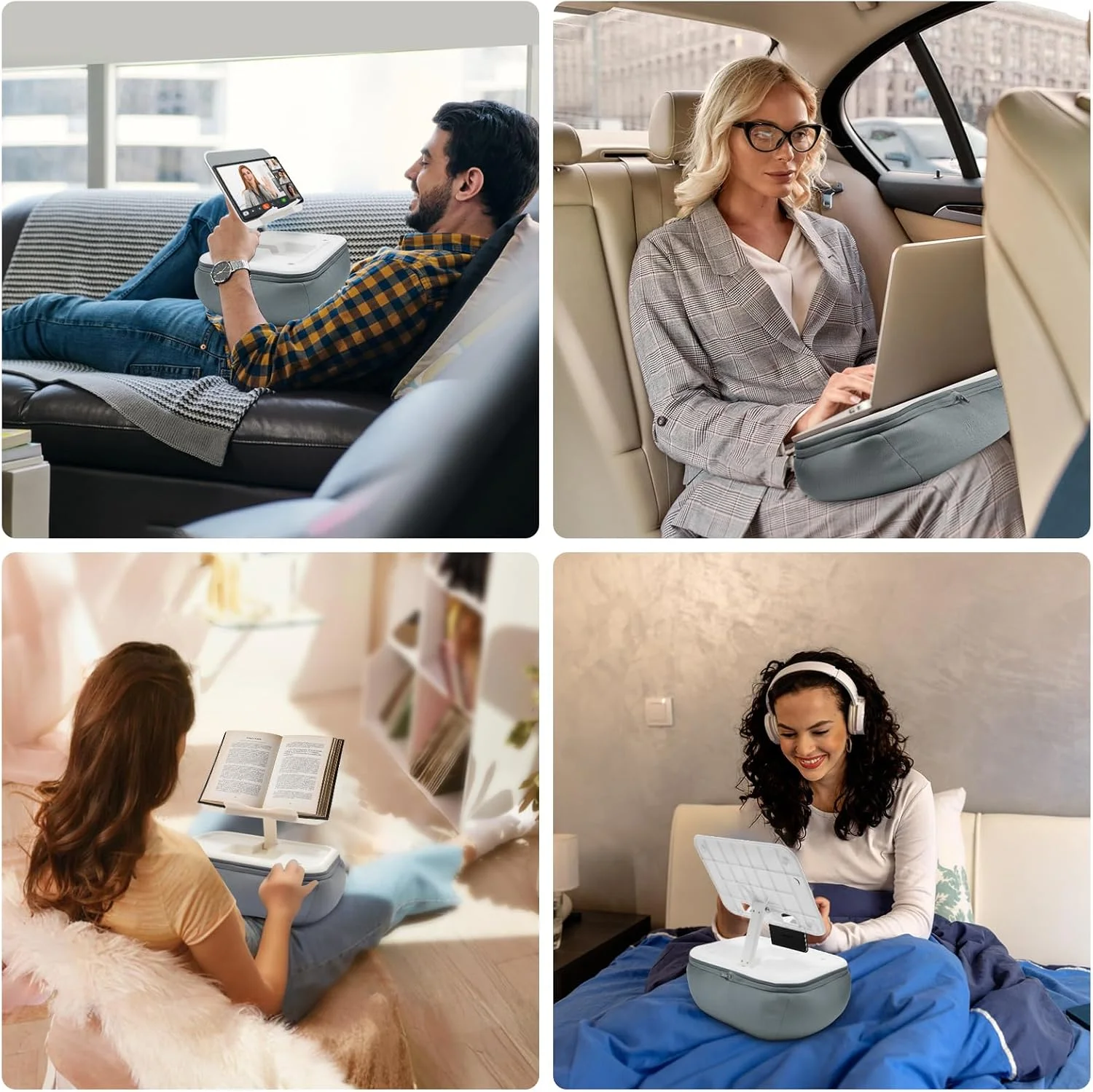 پایه نگهدارنده تبلت و کتاب CGBE برای تخت و مبل: بالش مطالعه قابل تنظیم با پایه ضد لغزش، سازگار با تبلت، مک بوک، آیپد پرو/ایر/مینی، دستگاه های 4-15.6 اینچی (خاکستری)