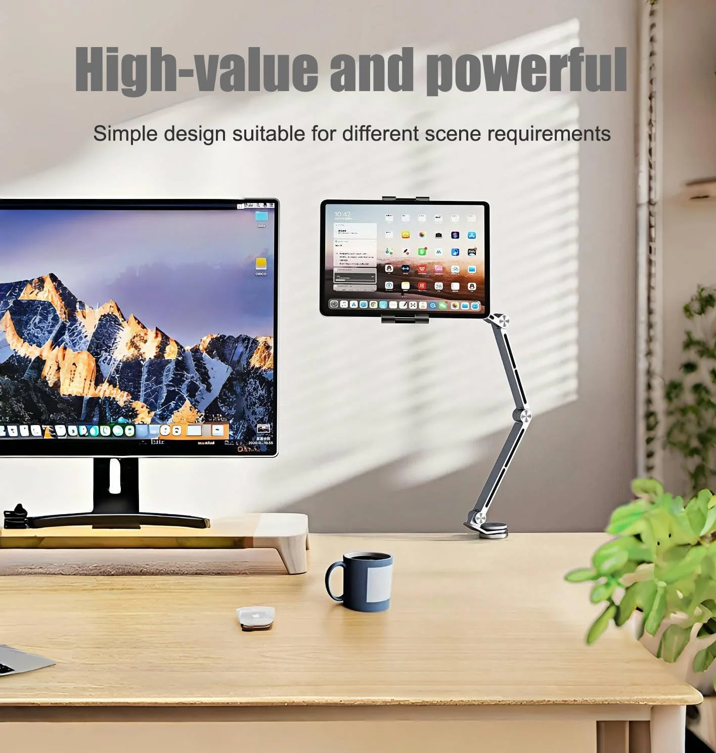 پایه نگهدارنده تبلت Chapter Seven برای آیپد، پایه تبلت بازوی بلند آلیاژ آلومینیوم تاشو 3 قسمتی، با پایه چرخان 360 درجه، سازگار با نمایشگرهای 4.7-16 اینچی، آیپد، کیندل (خاکستری)