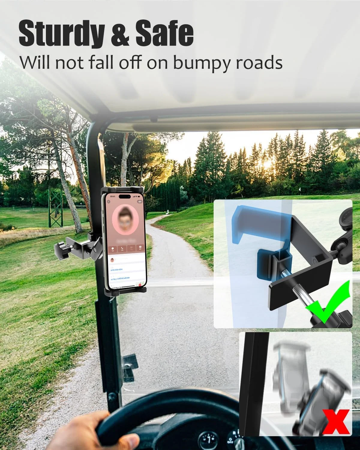 نگهدارنده تبلت گلف کارت آلیاژ آلومینیوم Charchendo با سر توپی فلزی دوتایی، گیره نگهدارنده تلفن گلف کارت با قابلیت تنظیم 360 درجه، مناسب برای آیپد پرو 12.9/Air/Mini، سوییچ، دستگاه های 4-12.9 اینچی