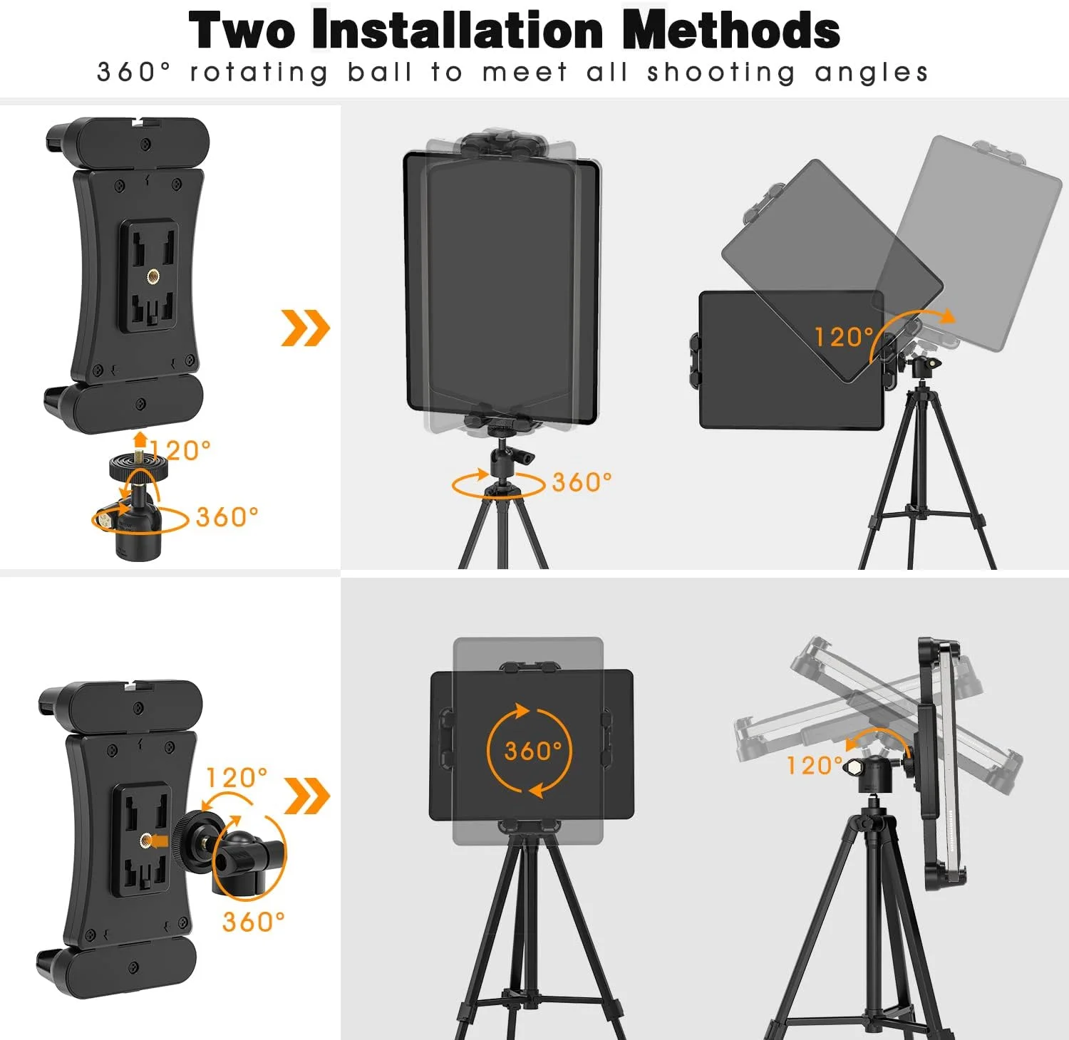 آداپتور اتصال سه پایه تبلت Cenawin با سر توپی، نگهدارنده تبلت برای تبلت های 4.7-12.9 اینچی، سازگار با آیپد پرو، ایر، مینی، مونوپاد و میله سلفی