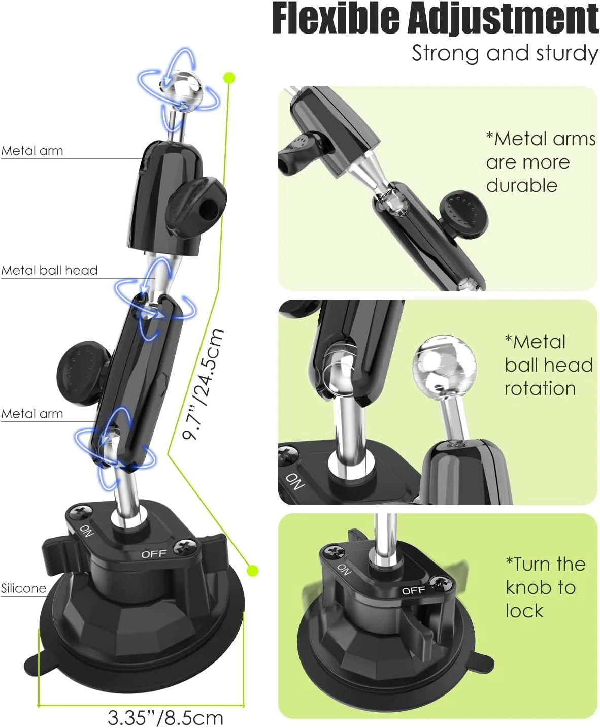 نگهدارنده تبلت Charchendo برای داشبورد و شیشه جلوی خودرو، کامیون و SUV، پایه نگهدارنده تبلت و گوشی با مکنده قوی و بازوی فلزی 7.5 اینچی با قابلیت چرخش 360 درجه، مناسب برای آیپد پرو 13/12.9/Air/Mini، گلکسی زد فولد و دستگاه های 4-13 اینچی