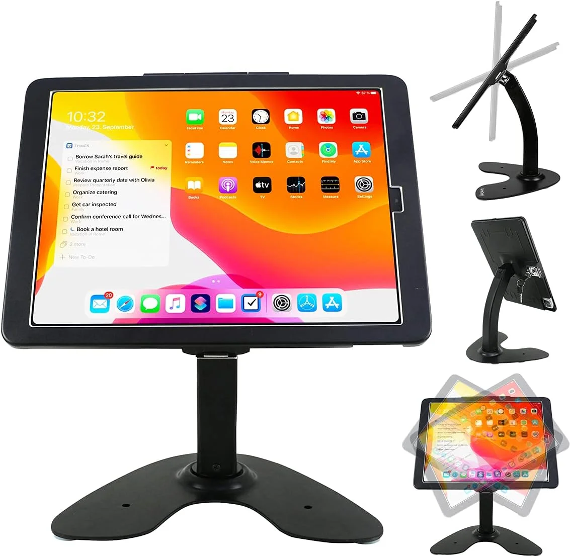 پایه رومیزی و دیواری ضد سرقت کیوسک امنیتی برای آیپد پرو ۱۲.۹ اینچ مدل های ۲۰۲۲، ۲۰۲۱، ۲۰۲۰، ۲۰۱۸ با طراحی چرخش ۳۶۰ درجه