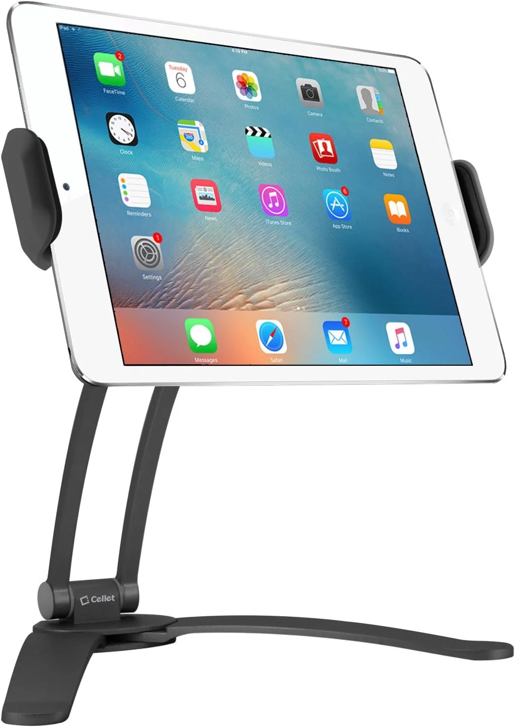 پایه نگهدارنده تبلت آشپزخانه Cellet، پایه رومیزی 2 در 1 برای نصب روی دیوار، میز، پیشخوان، مناسب برای آیپد/پرو/ایر/مینی، مایکروسافت سرفیس پرو، گلکسی تب، کروم بوک، پیکسل بوک و غیره - مشکی