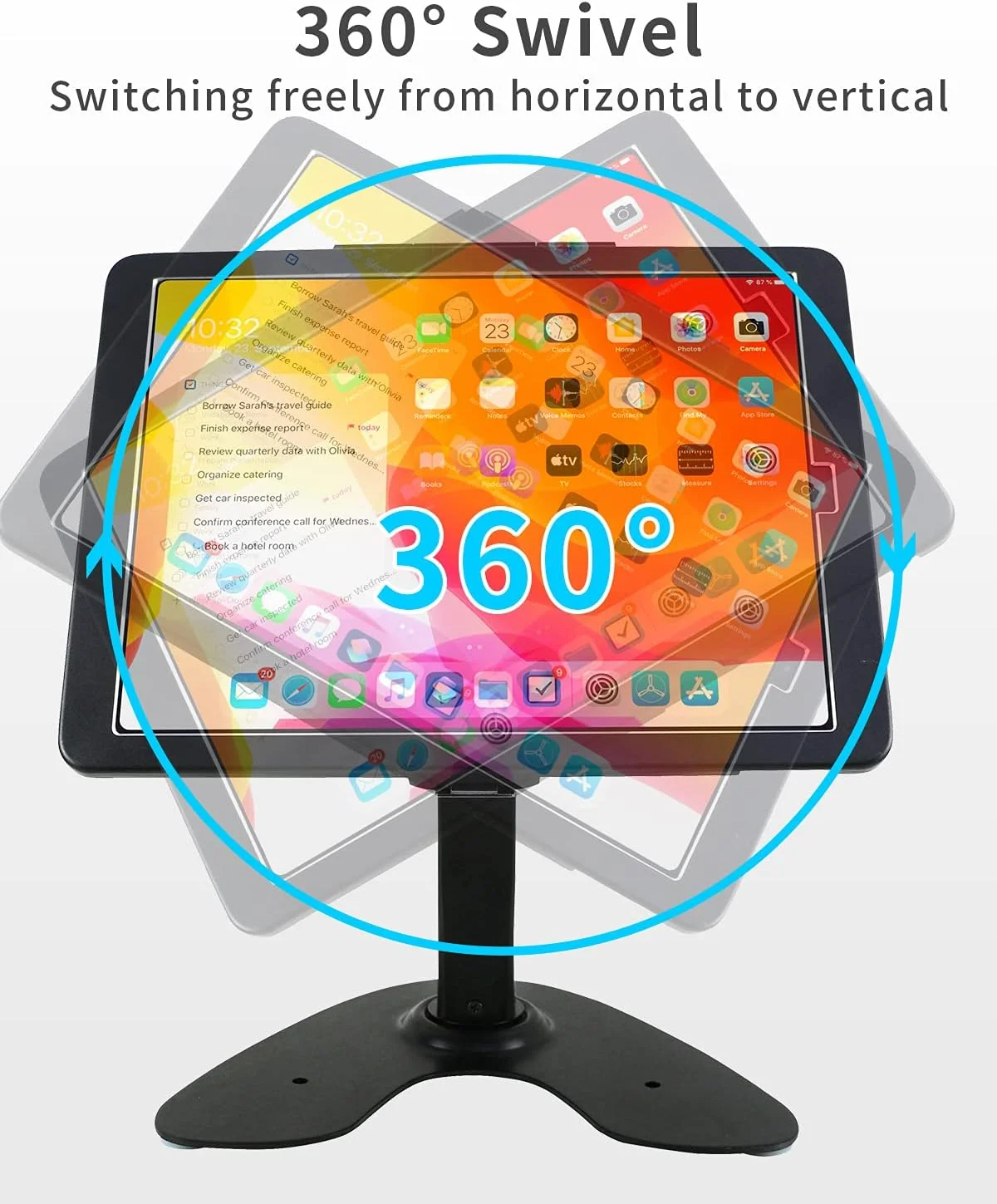 پایه رومیزی و دیواری ضد سرقت کیوسک امنیتی برای آیپد پرو ۱۲.۹ اینچ مدل های ۲۰۲۲، ۲۰۲۱، ۲۰۲۰، ۲۰۱۸ با طراحی چرخش ۳۶۰ درجه