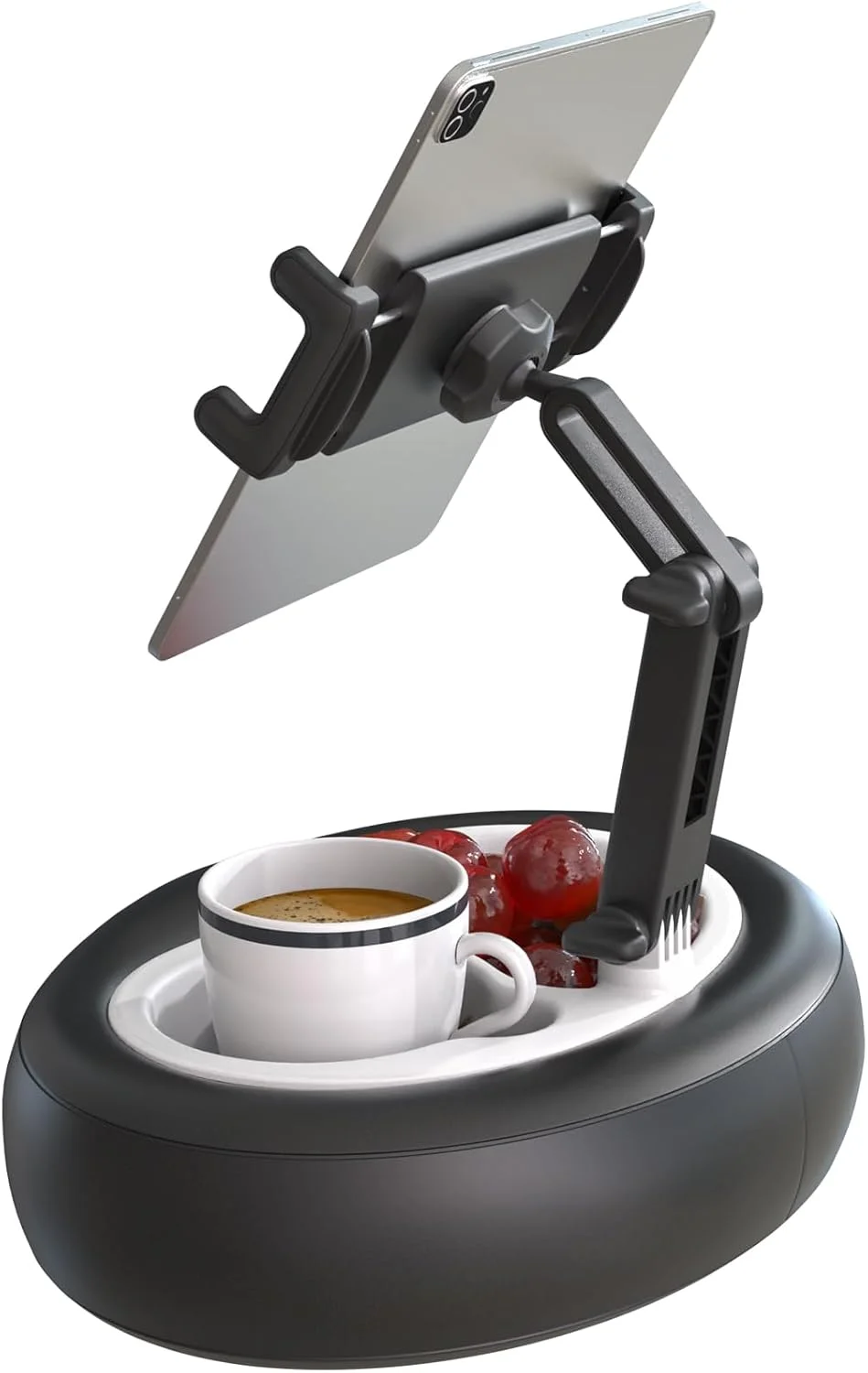 پایه نگهدارنده تبلت چرمی بالش دار، پایه تبلت مقاوم در برابر لک با 2 کاسه تنقلات، پایه بالش قابل تنظیم برای لپ/تخت/مبل/میز، مناسب برای کیندل، آیپد پرو ایر مینی، تلفن، گلکسی زد فولد 4-13 اینچی