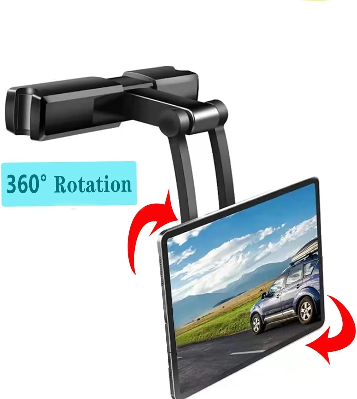 نگهدارنده تبلت پشت سری خودرو - پایه تبلت قابل تنظیم برای صندلی عقب خودرو، لوازم ضروری سفر برای کودکان، مناسب برای دستگاه های 4.7 تا 12 اینچی مانند آیپد پرو، ایر، مینی، گلکسی، فایر، آیفون 16 پلاس، مشکی