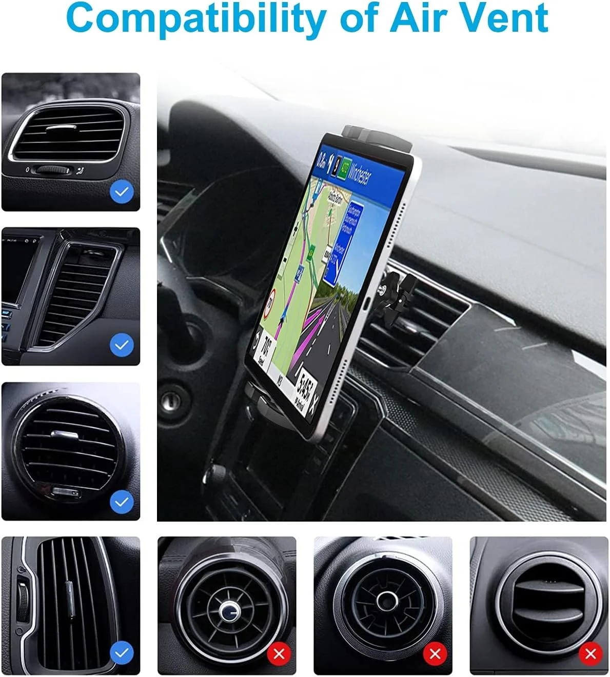 پایه تبلت دریچه کولر خودرو وولیی، نگهدارنده تبلت دریچه AC برای خودرو، گیره دریچه تبلت جهانی، سازگار با آیپد پرو ایر مینی، آیفون، گلکسی تب، زد فولد، سوییچ و دستگاه های 4.7-11 اینچی