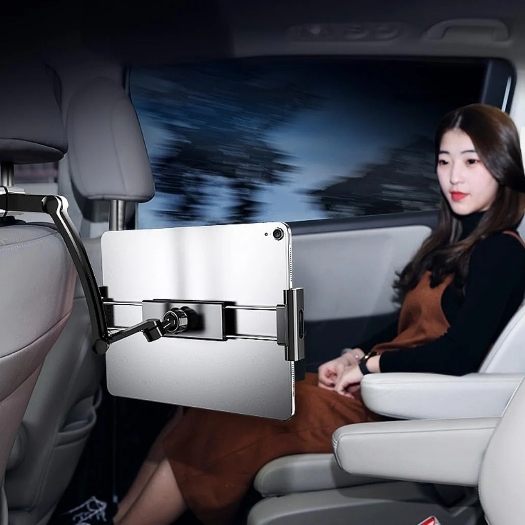 نگهدارنده تبلت پشت سری خودرو - پایه تبلت قابل تنظیم برای صندلی عقب خودرو، لوازم ضروری سفر برای کودکان، مناسب برای دستگاه های 4.7 تا 12 اینچی مانند آیپد پرو، ایر، مینی، گلکسی، فایر، آیفون 16 پلاس، مشکی