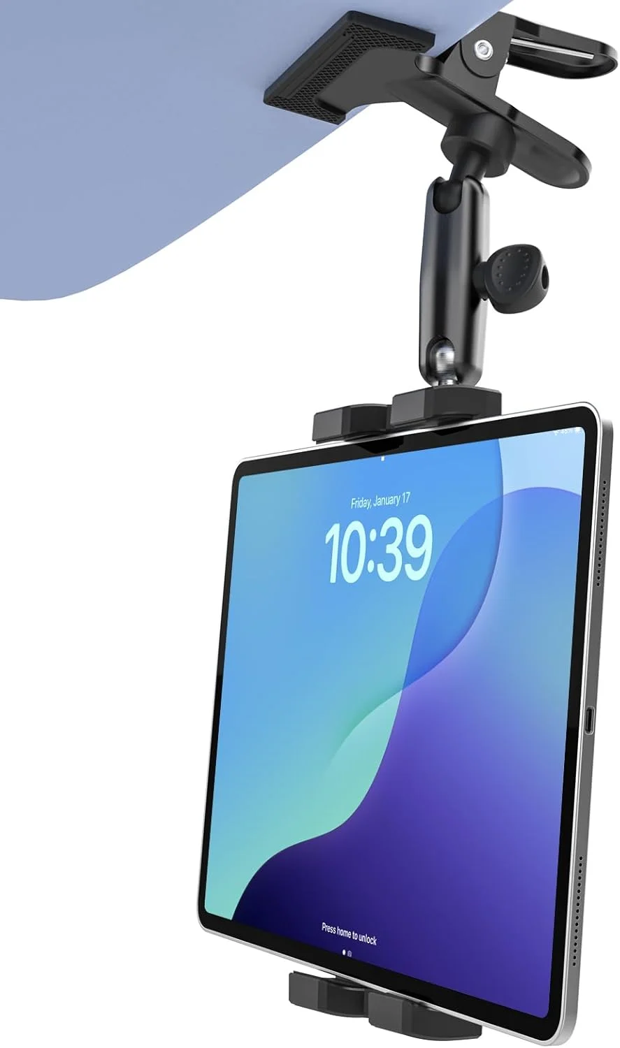 نگهدارنده تبلت آفتابگیر خودرو، گیره تلفن آفتابگیر با بازوی فلزی، گیره تبلت خودرو با قابلیت تنظیم 360 درجه با پیچ 1/4 اینچی برای آیپد پرو ایر مینی، تلفن، گلکسی زد فولد، فایر اچ دی، دوربین 4-13 اینچی