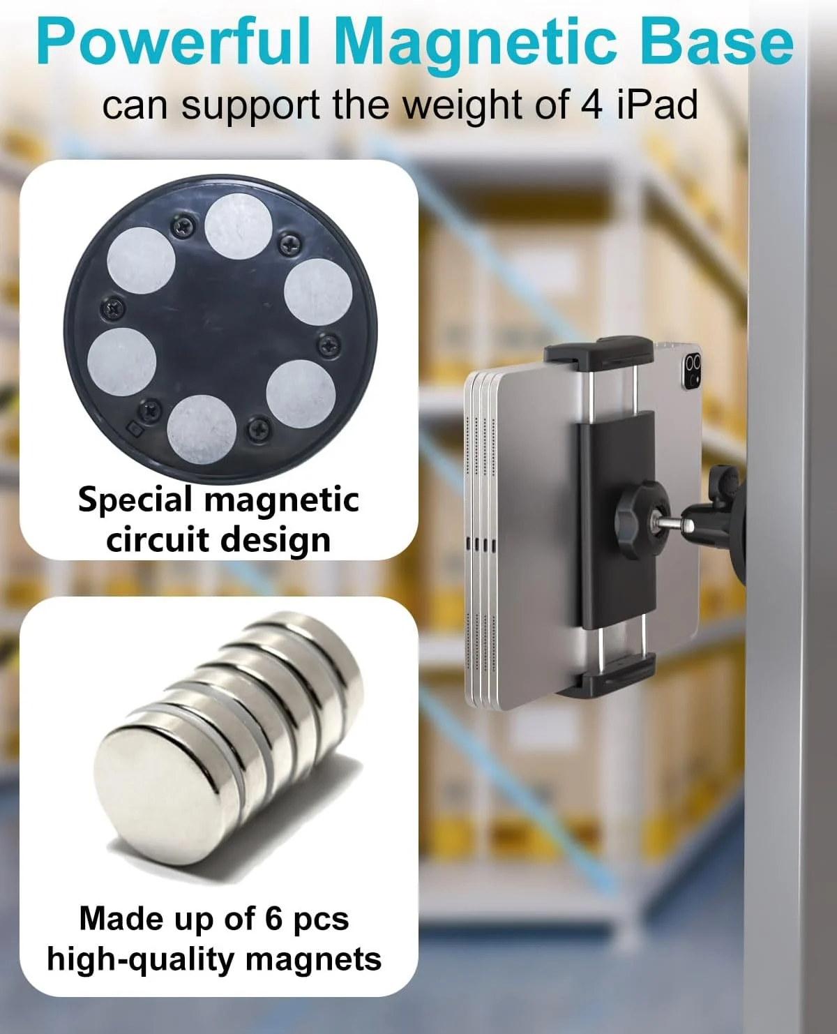 نگهدارنده تبلت مغناطیسی، پایه یخچال برای آیپد، [پایه مغناطیسی قوی] مناسب برای انبار/قفسه فلزی/آشپزخانه/تخته وایت برد/باشگاه، سازگار با آیپد پرو ایر مینی 4-13 اینچی، تلفن، گلکسی زد فولد