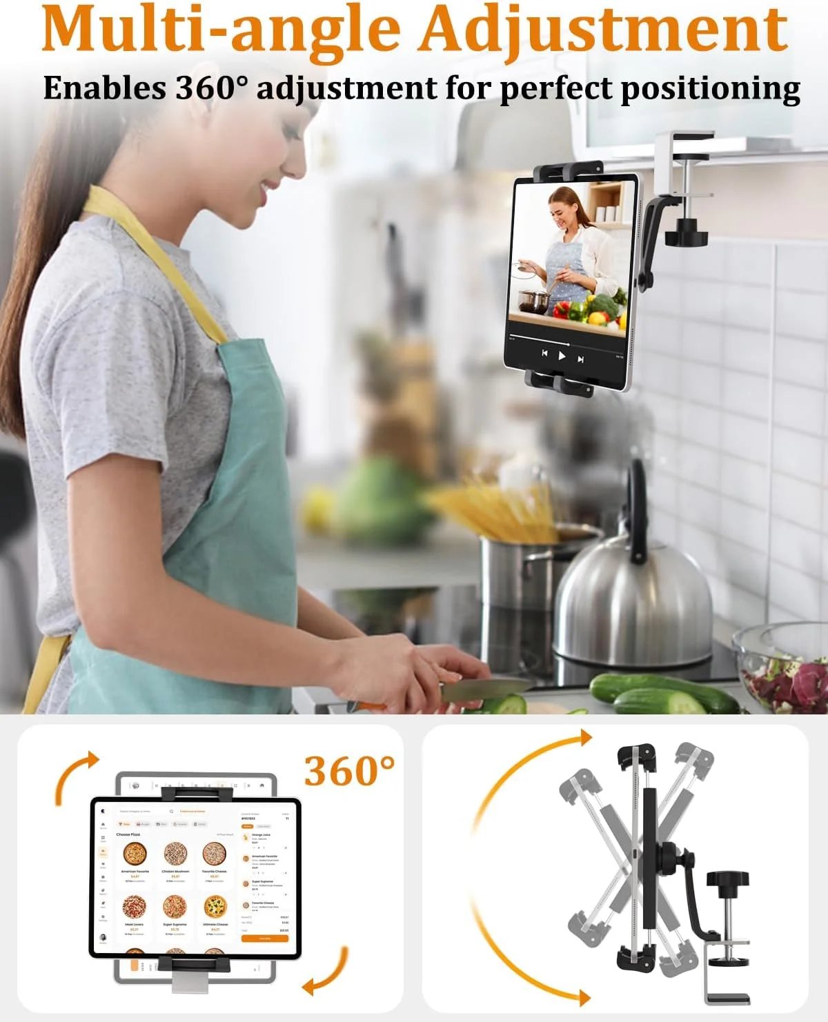 نگهدارنده تبلت زیر کابینت، پایه تبلت آشپزخانه با گیره فلزی محکم، نگهدارنده تبلت رومیزی برای آیپد پرو ایر مینی، گلکسی زد فولد، فایر اچ دی، سرفیس پرو و غیره (مناسب سایز 5.5 تا 13 اینچ) نگهدارنده تبلت زیر کابینت، پایه تبلت آشپزخانه با گیره فلزی محکم، نگهدارنده تبلت رومیزی برای آیپد پرو ایر مینی، گلکسی زد فولد، فایر اچ دی، سرفیس پرو و غیره (مناسب سایز 5.5 تا 13 اینچ)