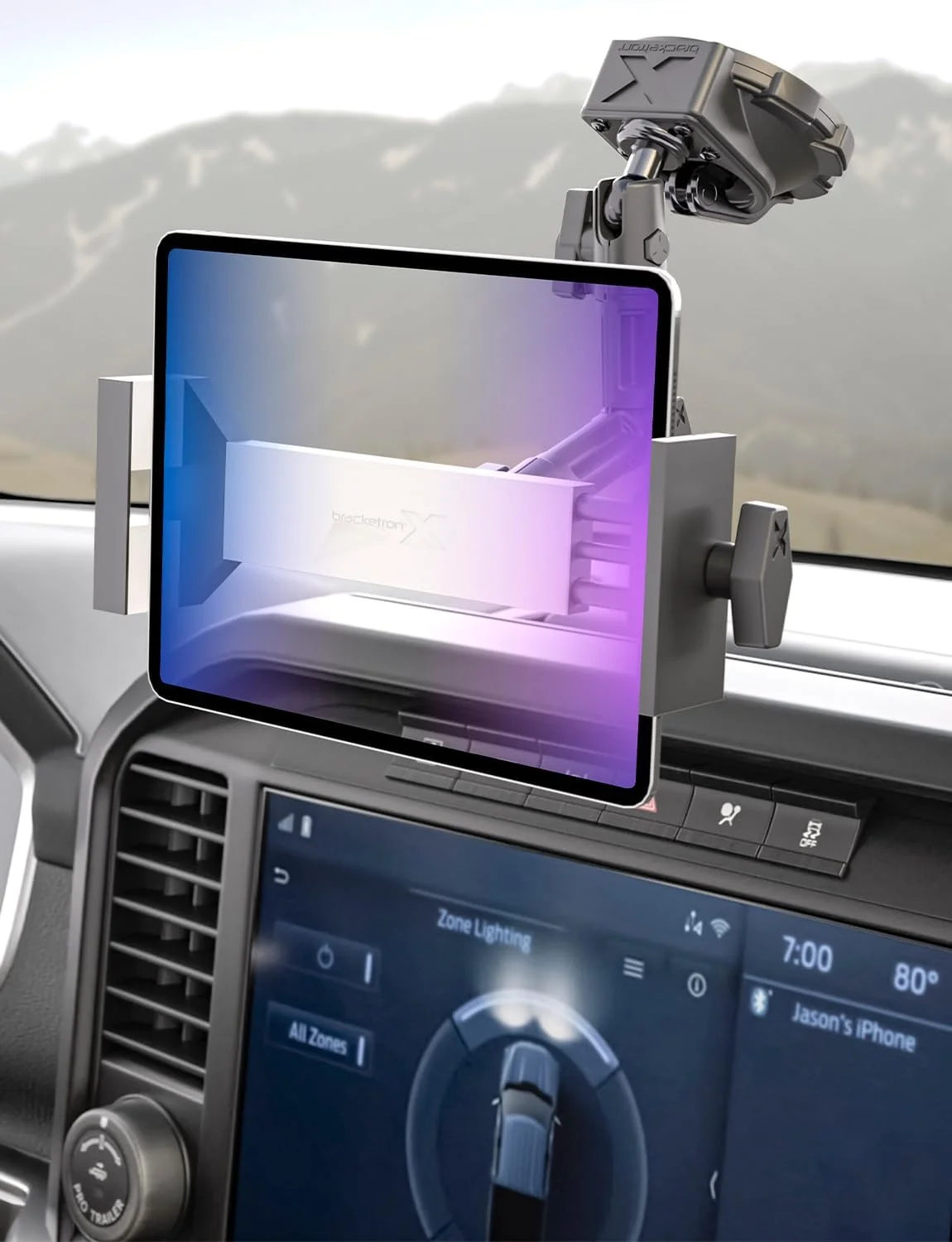پایه نگهدارنده تبلت براکت ترون HD مدل PRO، گیره فلزی داشبورد و شیشه، نگهدارنده تبلت جهانی برای خودرو و کامیون، سازگار با تبلت ها تا عرض 10 اینچ