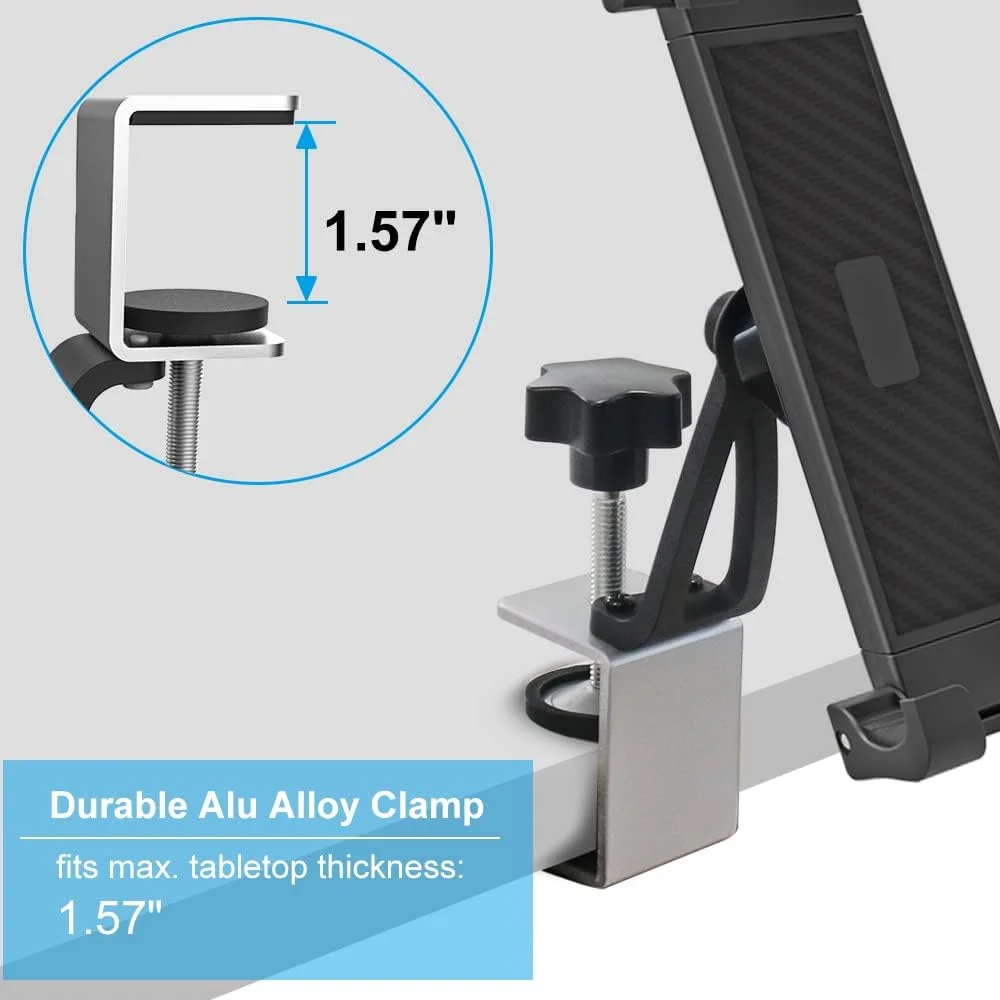 پایه نگهدارنده تبلت زیر کابینتی، پایه گیره ای آلومینیومی رومیزی مناسب برای آیپد پرو 12.9 ایر مینی، تبلت های گلکسی، سرفیس پرو/گو، آیفون، تبلت ها و دستگاه های 5.5 تا 13 اینچی