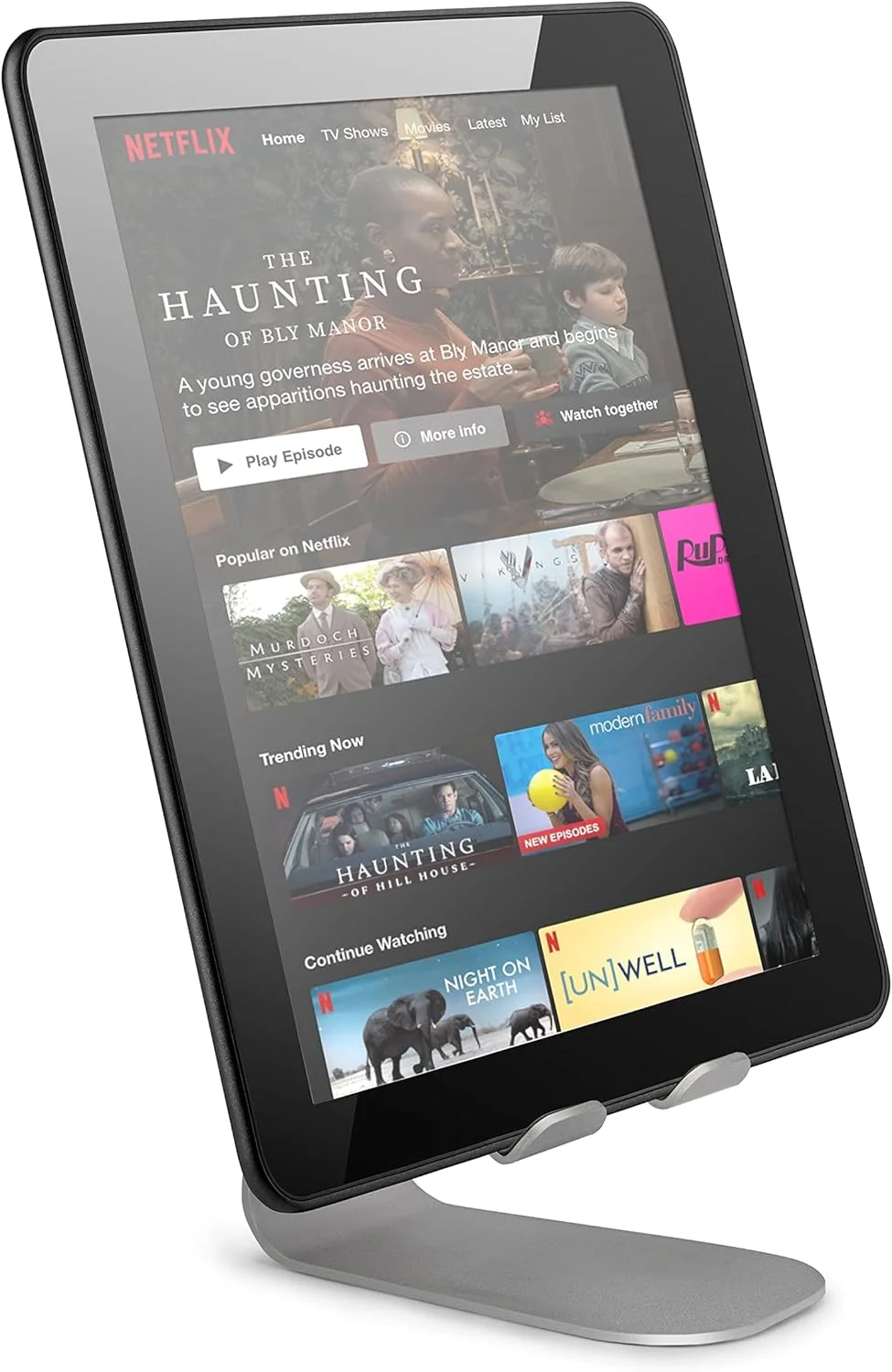 پایه نگهدارنده تبلت/آیپد/گوشی Brookstone با زاویه قابل تنظیم، هولدر بزرگ تلفن همراه، گیره‌های سیلیکونی دستگاه شما را ایمن نگه می‌دارند، دسترسی آسان به سوراخ شارژ، پایه رومیزی مینیمالیستی