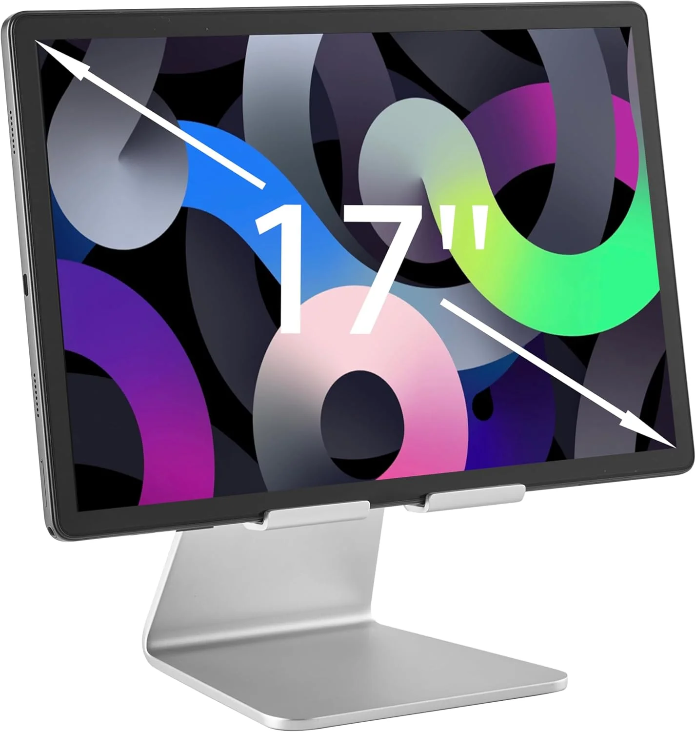 پایه تبلت رومیزی سنگین، پایه مانیتور قابل حمل، پایه آیپد، مناسب برای دستگاه های بزرگ و سنگین (7 تا 18 اینچ)، با ثبات لمسی عالی. (نقره ای)