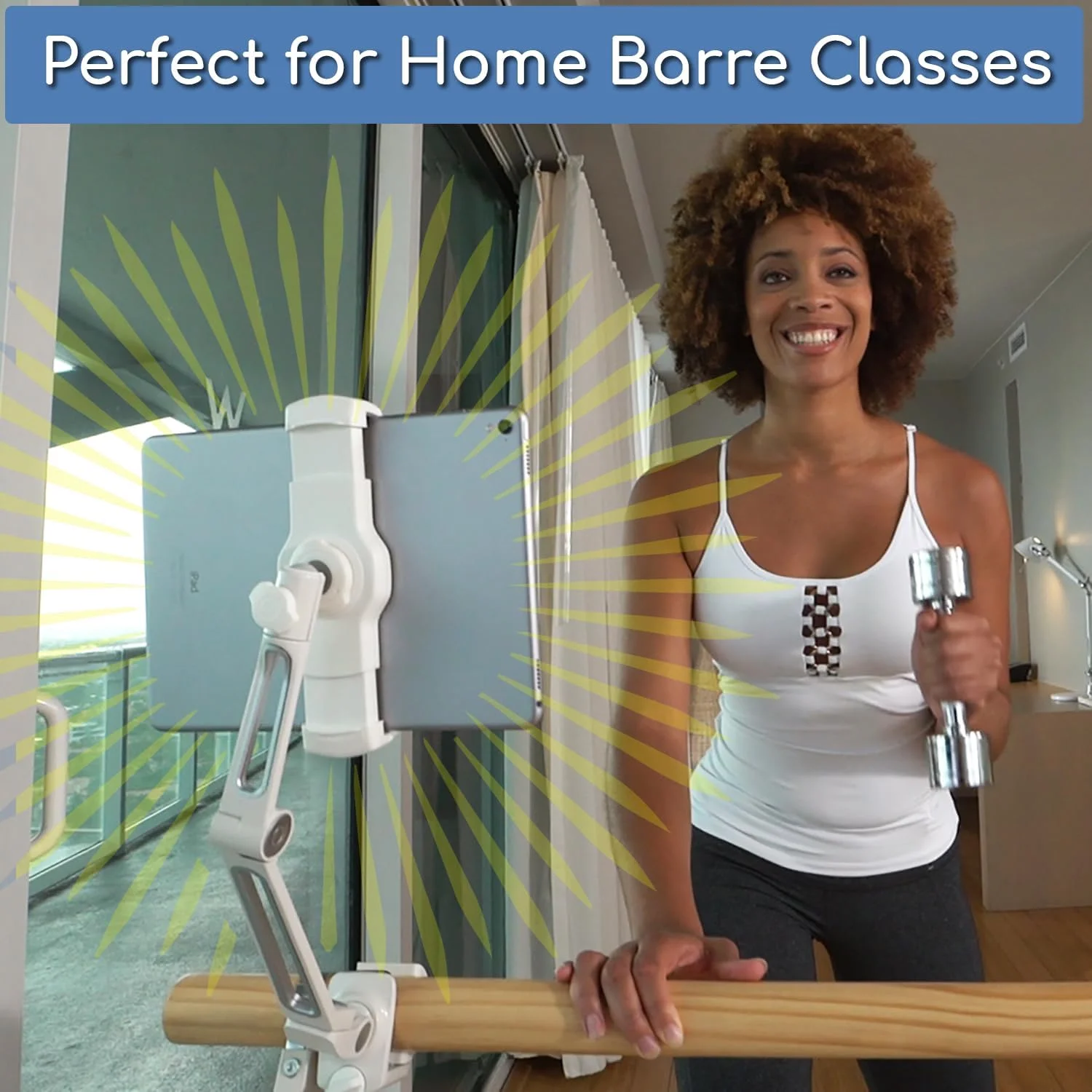 نگهدارنده تبلت با گیره گرد، قابل نصب روی میله های 3.17 تا 4.44 سانتی متری | فلز محکم، پایه پایدار | تنظیم آسان و ایمن | سازگار با آیپد مینی/اکثر تلفن ها/تبلت های کوچک