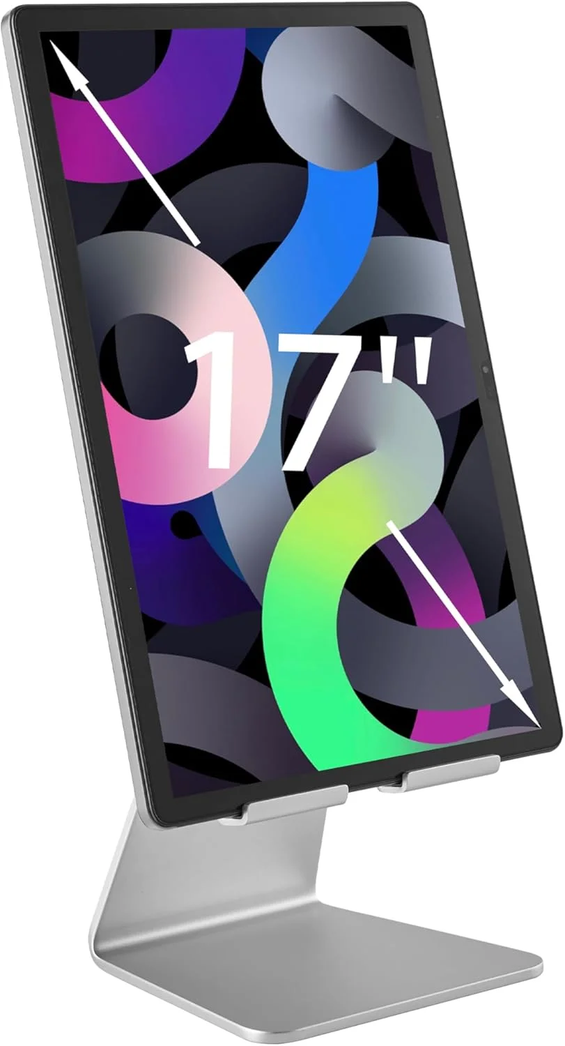 پایه تبلت رومیزی سنگین، پایه مانیتور قابل حمل، پایه آیپد، مناسب برای دستگاه های بزرگ و سنگین (7 تا 18 اینچ)، با ثبات لمسی عالی. (نقره ای)