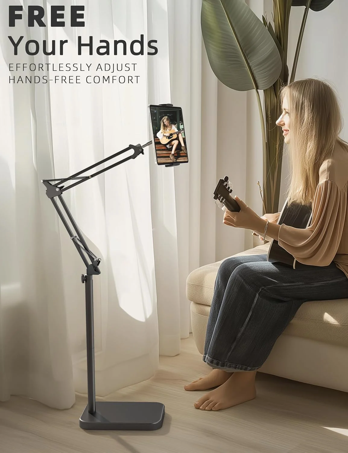 پایه نگهدارنده تبلت با پایه پایدار 5 کیلوگرمی - بازوی کشویی با ارتفاع قابل تنظیم، پایه چرخشی، سازگار با آیپد پرو ایر مینی 12.9/9.7، کیندل، گلکسی تب، تلفن های همراه (4.7''-13'')