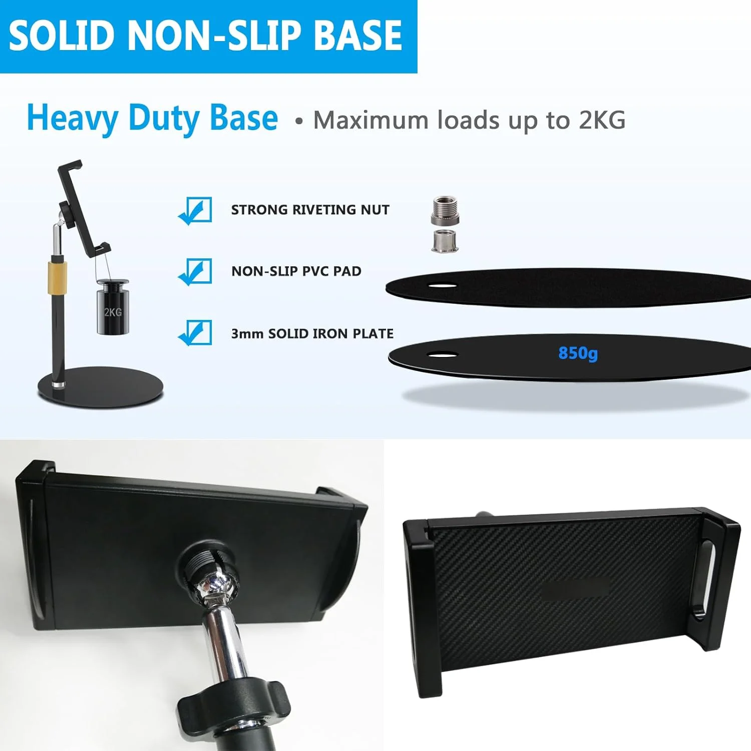 پایه رومیزی آیپد با قابلیت تنظیم ارتفاع Bimo، پایه مانیتور قابل حمل، نگهدارنده تبلت قابل تنظیم، نگهدارنده تبلت با چرخش 360 درجه برای پرو، ایر، تلفن هوشمند و کیندل 4.7 تا 17.3 اینچی