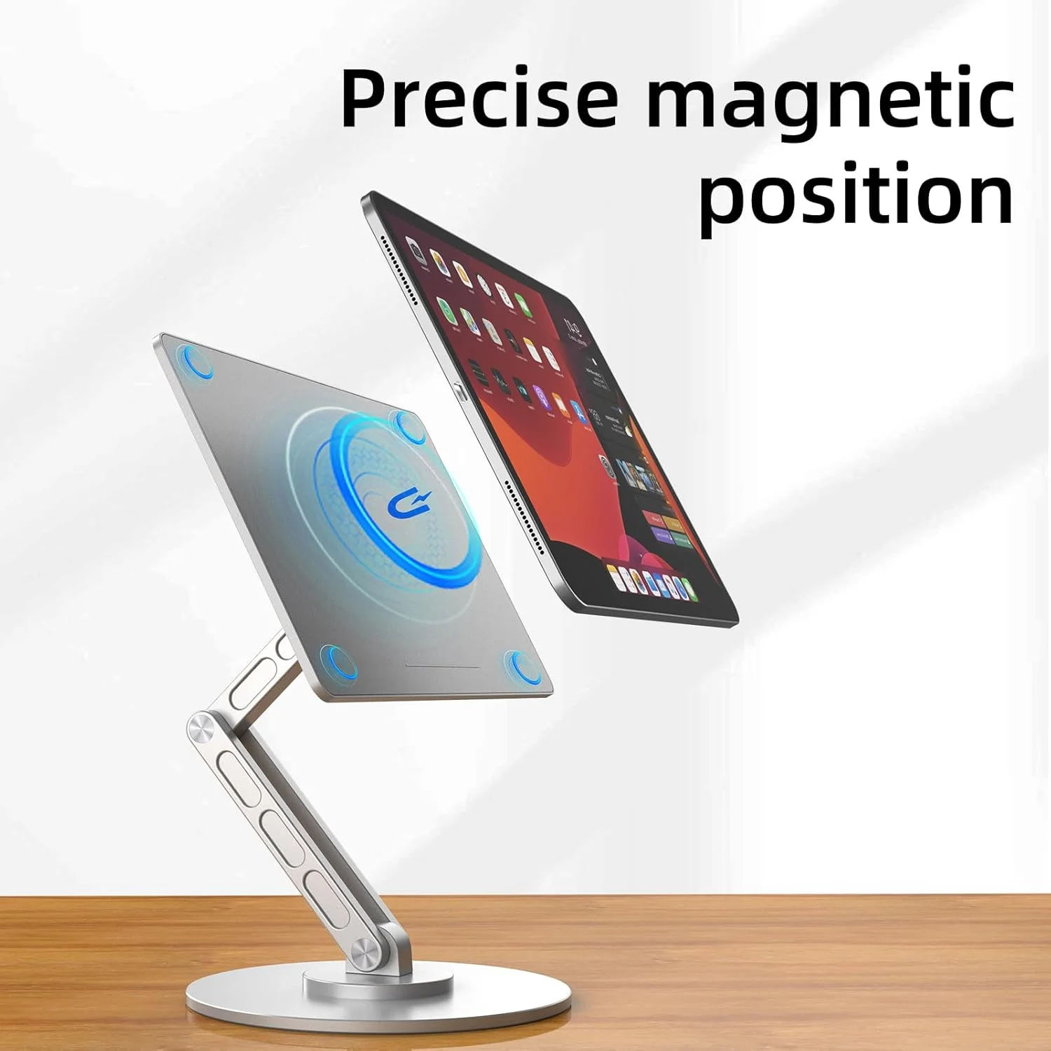 پایه تبلت مغناطیسی مناسب برای آیپد پرو ۱۳ اینچ M4 (۲۰۲۴)، پایه آیپد تاشو قابل تنظیم با چرخش ۳۶۰ درجه، خاکستری