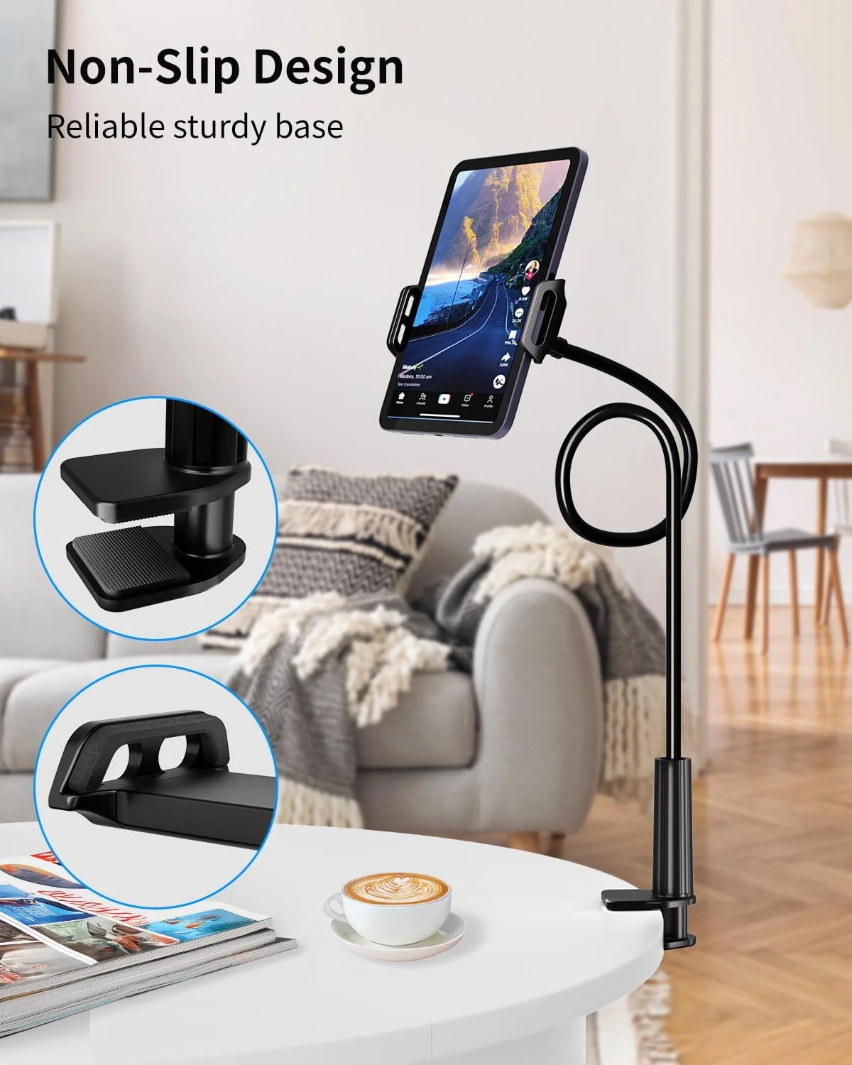 پایه نگهدارنده گوشی موبایل گردن غازی، پایه بازوی بلند انعطاف پذیر برای میز، گیره پایه نگهدارنده جهانی برای تخت، سازگار با آیفون 16 پرو مکس 15 14 پلاس و سایر گوشی های موبایل 4.0-6.5 اینچی